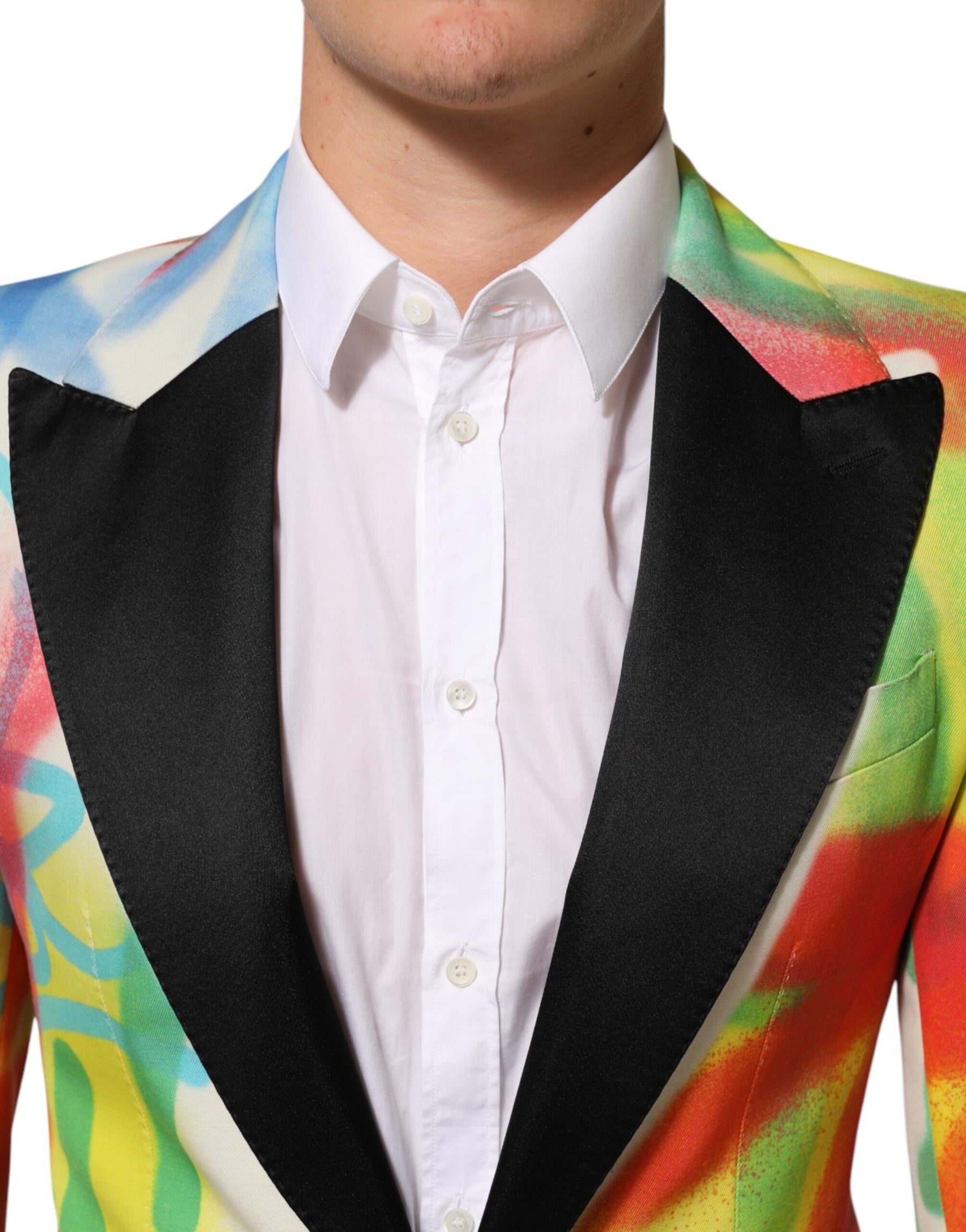 Dolce & Gabbana Multicolor Graffiti SICILIA 1 Button Men Suit Blazer | Regal Royce