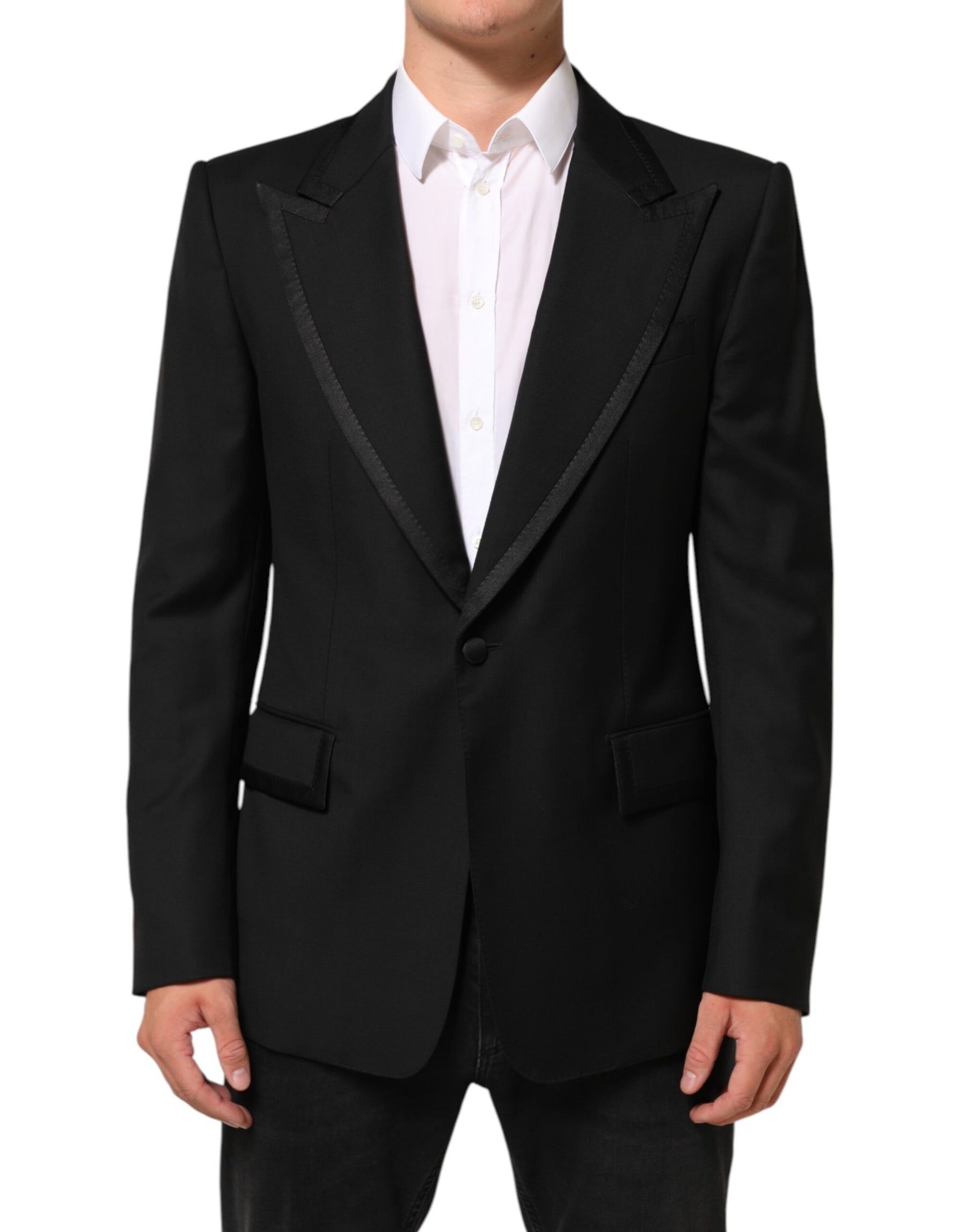 Dolce & Gabbana Black Wool 1 Button Suit Jacket Men Blazer | Regal Royce