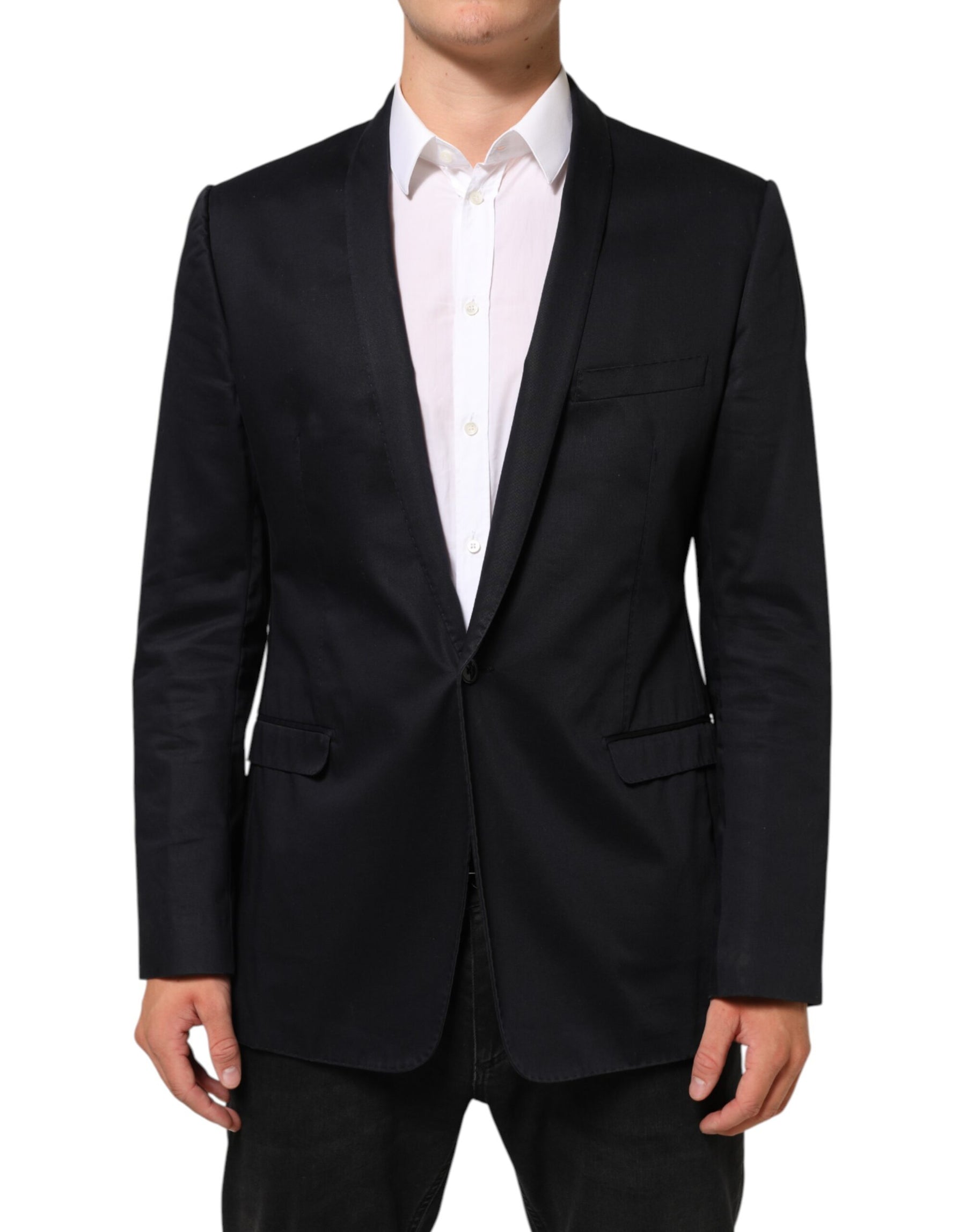 Dolce & Gabbana Black Cotton 1 Button Suit Jacket Blazer | Regal Royce
