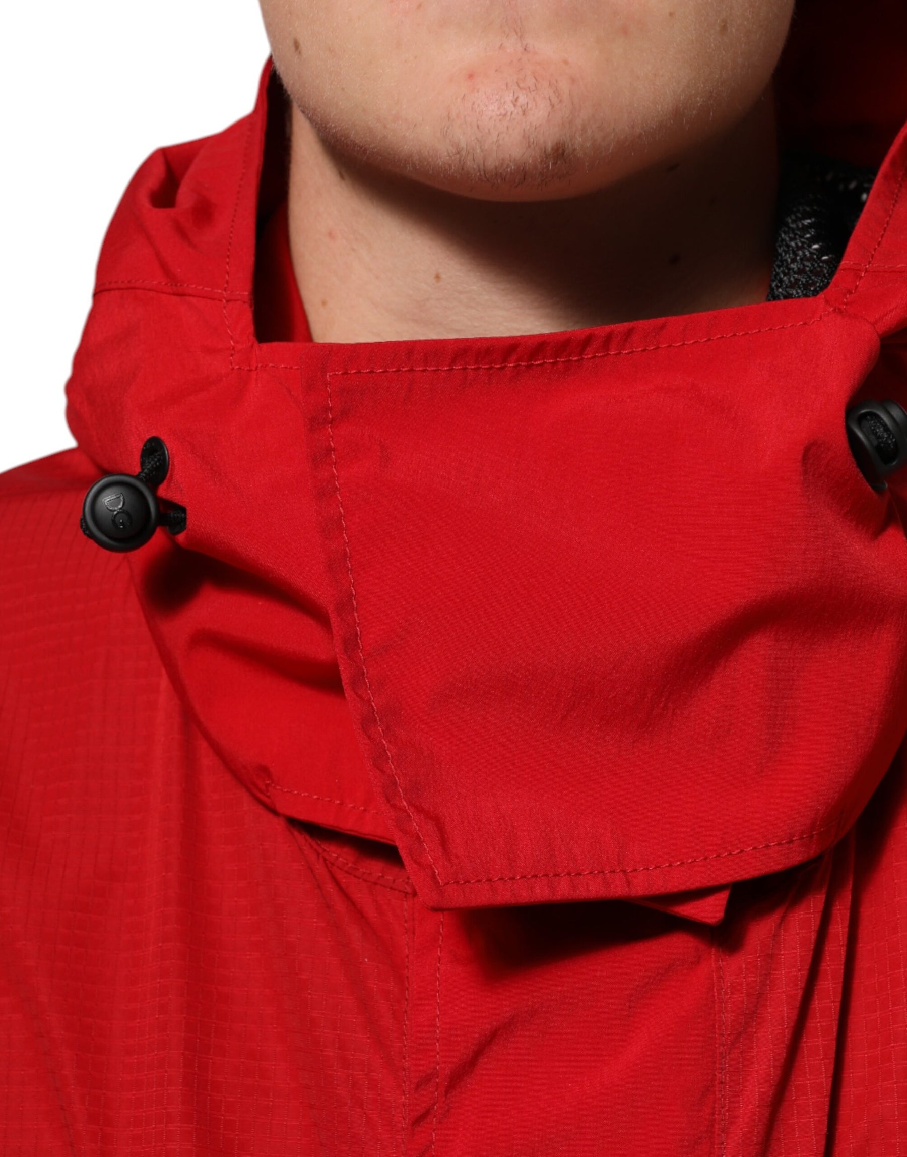 Dolce & Gabbana Red Nylon Hooded Men Full Zip Parka Jacket | Regal Royce