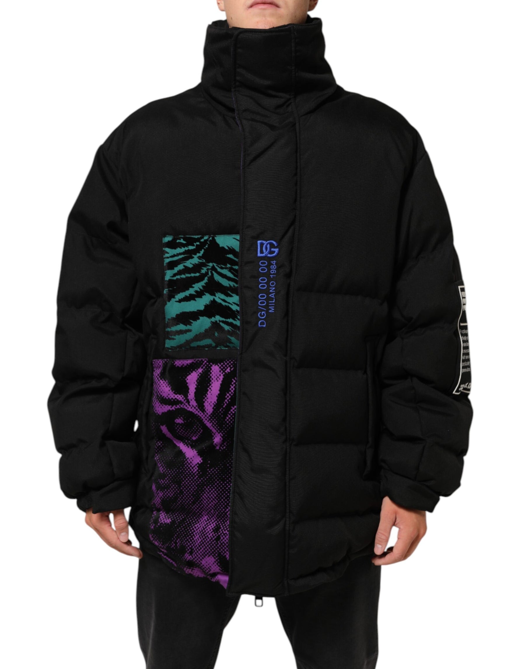 Dolce & Gabbana Black Nylon Puffer Men Full Zip Jacket | Regal Royce