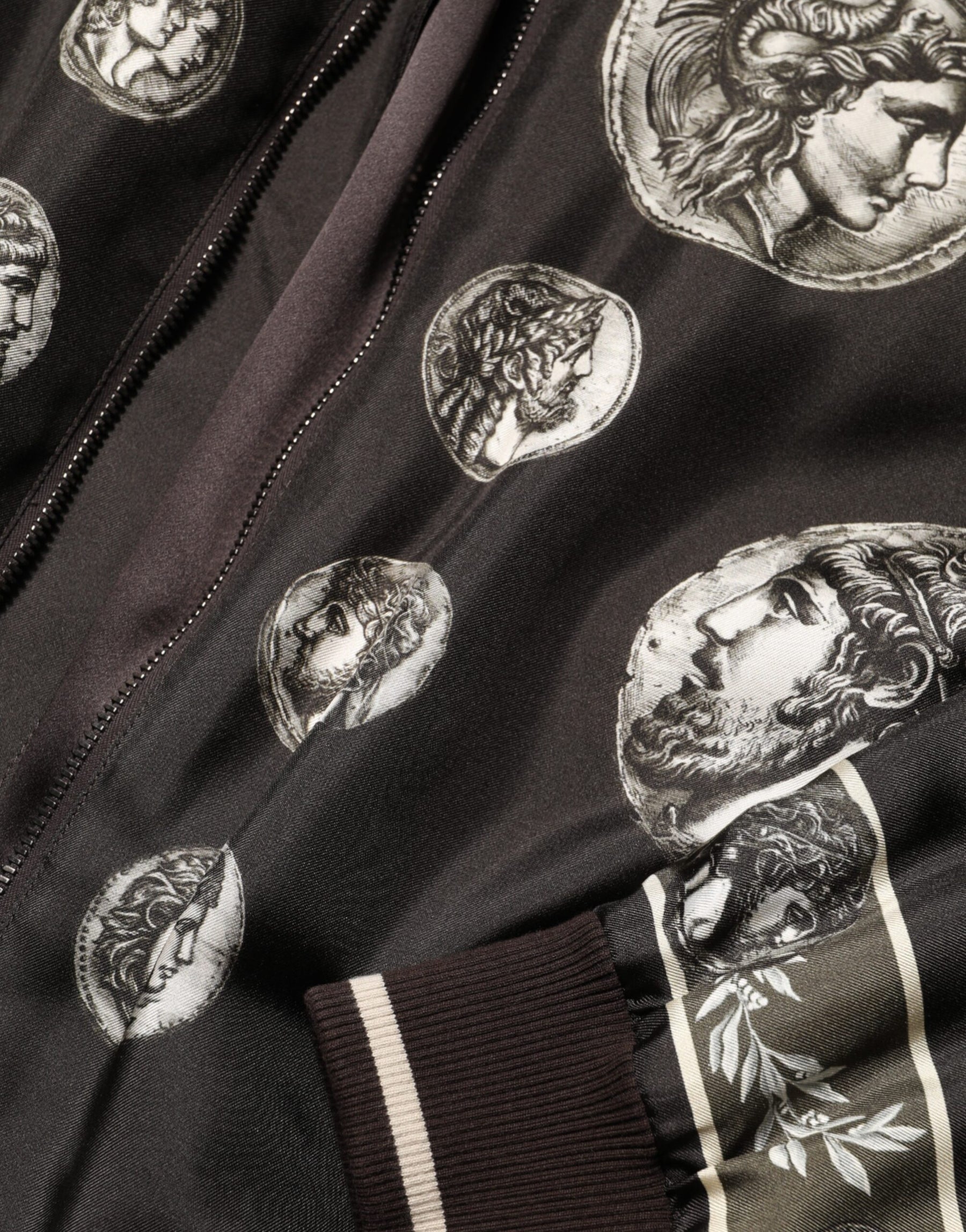 Dolce & Gabbana Black "Monete" Coin Print Silk Bomber Jacket | Regal Royce