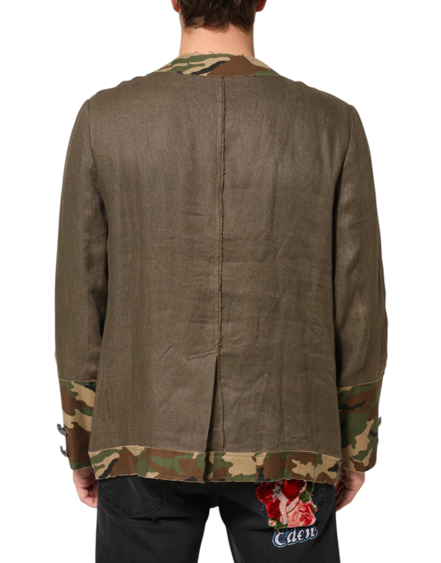 Dolce & Gabbana Brown Camouflage Linen Button Down Jacket | Regal Royce