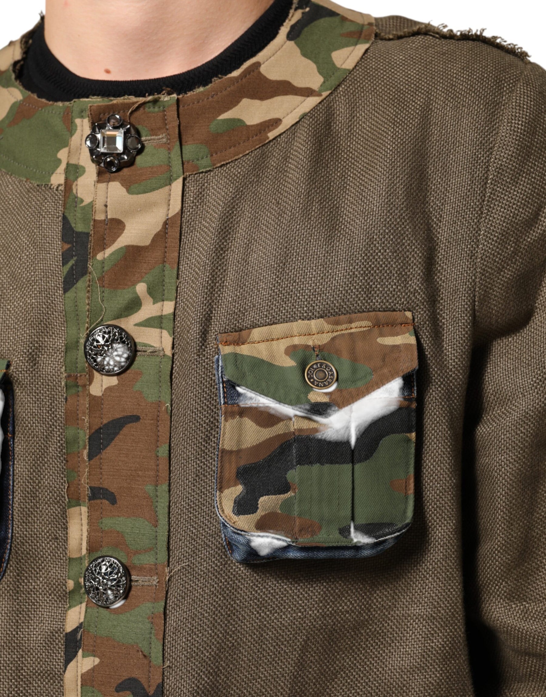 Dolce & Gabbana Brown Camouflage Linen Button Down Jacket | Regal Royce