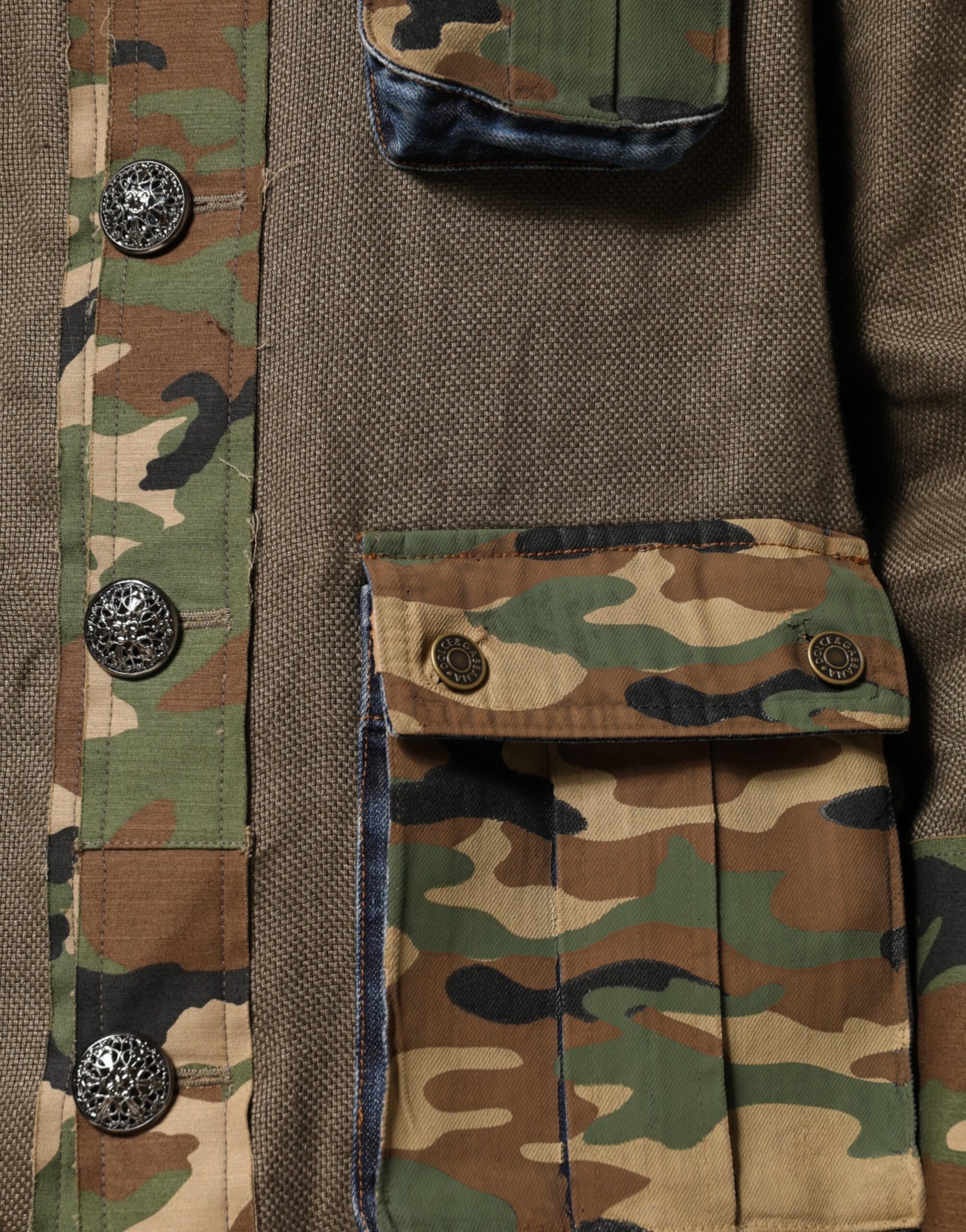 Dolce & Gabbana Brown Camouflage Linen Button Down Jacket | Regal Royce