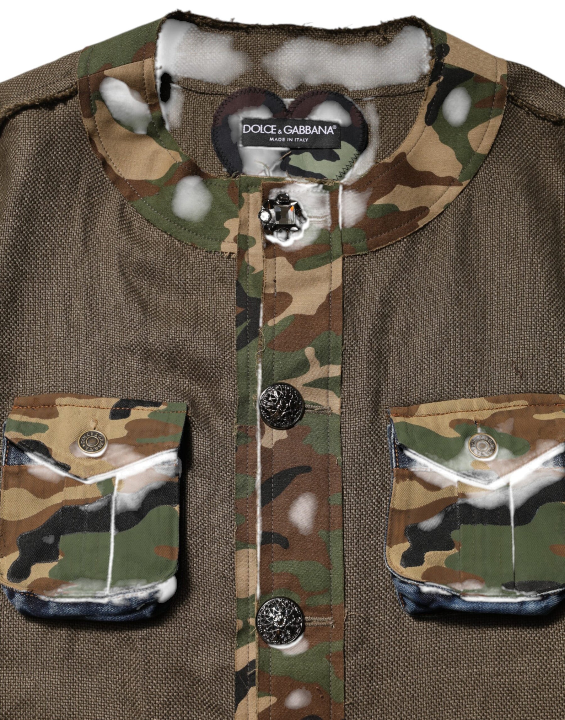 Dolce & Gabbana Brown Camouflage Linen Button Down Jacket | Regal Royce