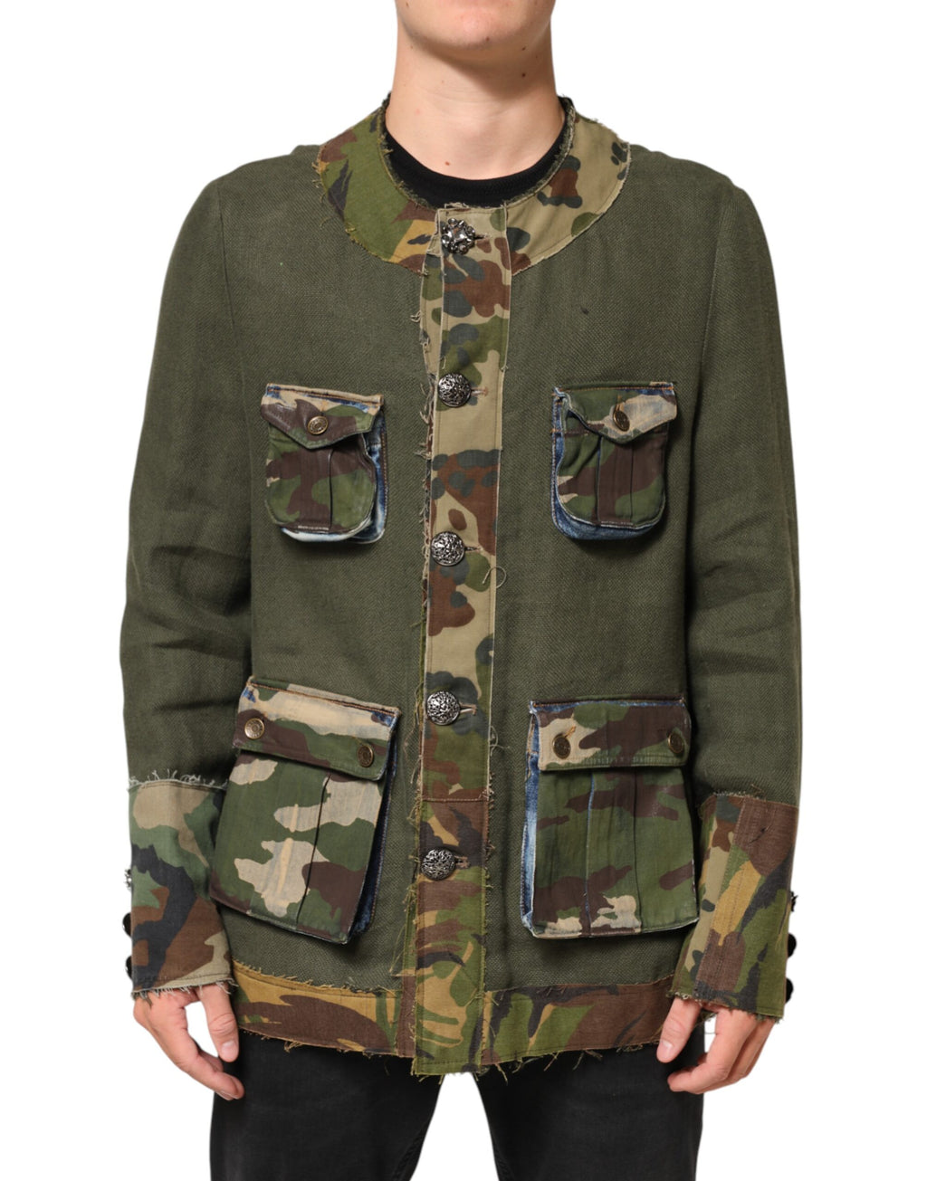 Dolce & Gabbana Brown Camouflage Linen Button Down Jacket