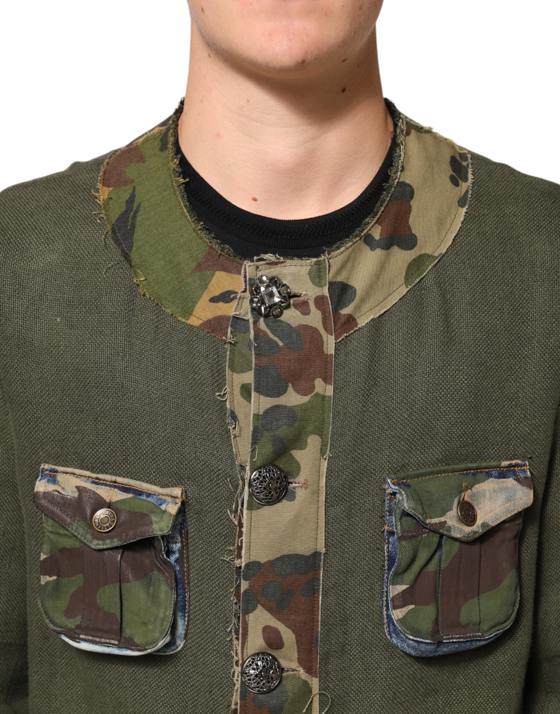 Dolce & Gabbana Brown Camouflage Linen Button Down Jacket | Regal Royce