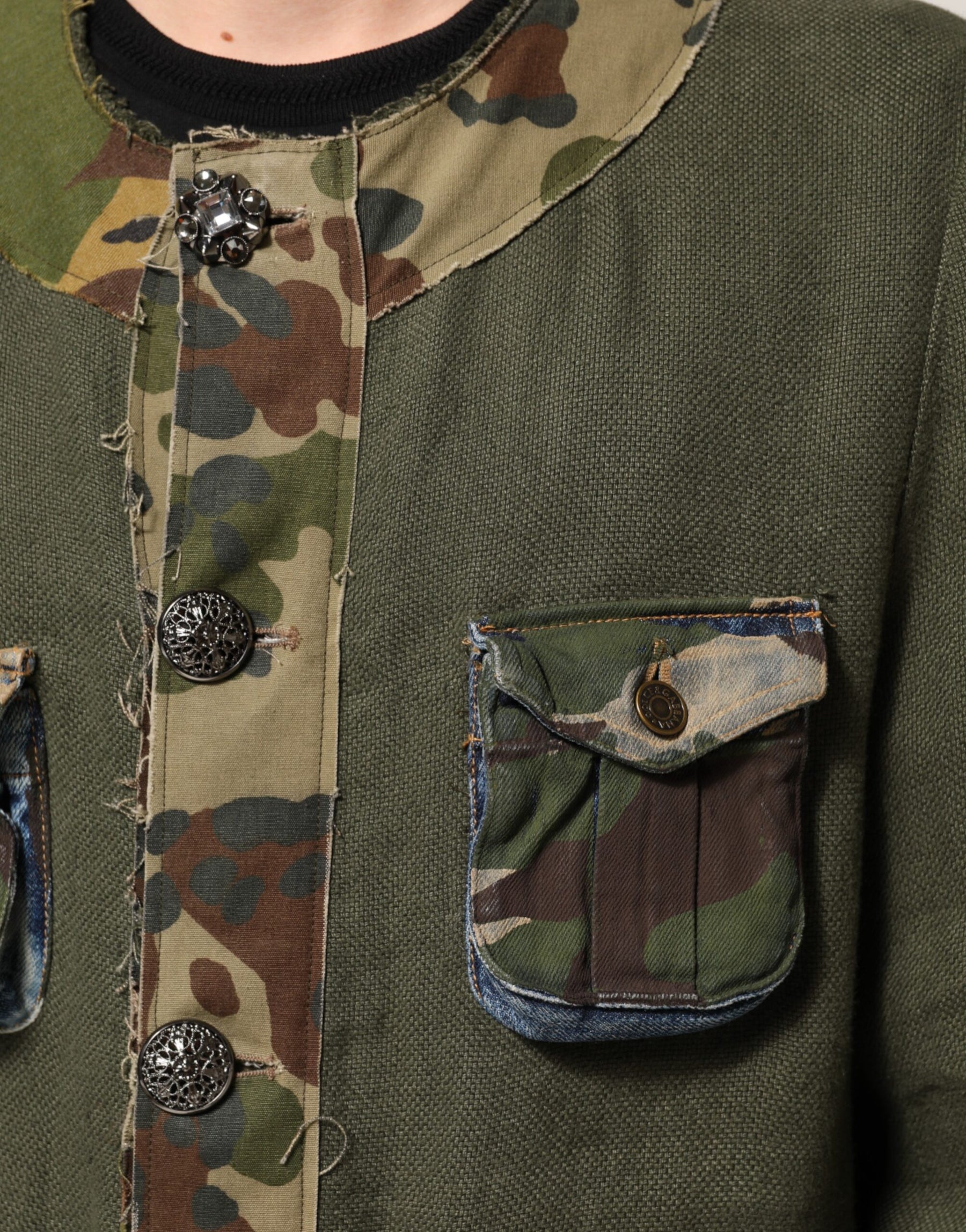 Dolce & Gabbana Brown Camouflage Linen Button Down Jacket | Regal Royce