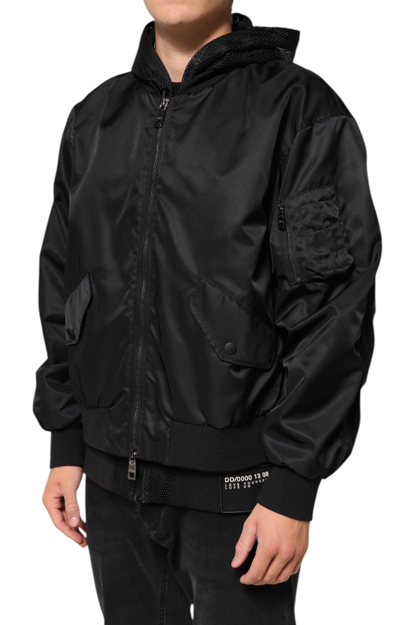 Dolce & Gabbana Black Nylon Hooded Full Zip Bomber Men Jacket | Regal Royce