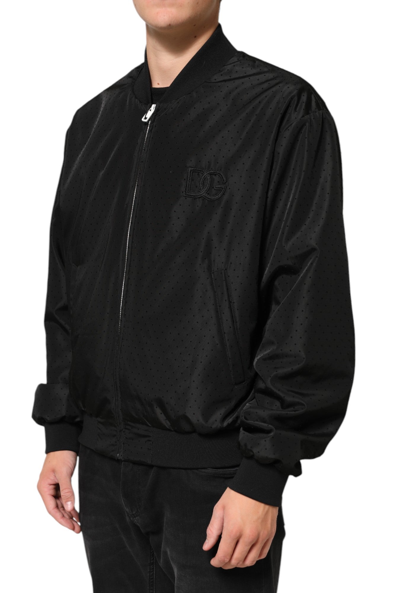 Dolce & Gabbana Black Acetate Full Zip Bomber Men Jacket | Regal Royce