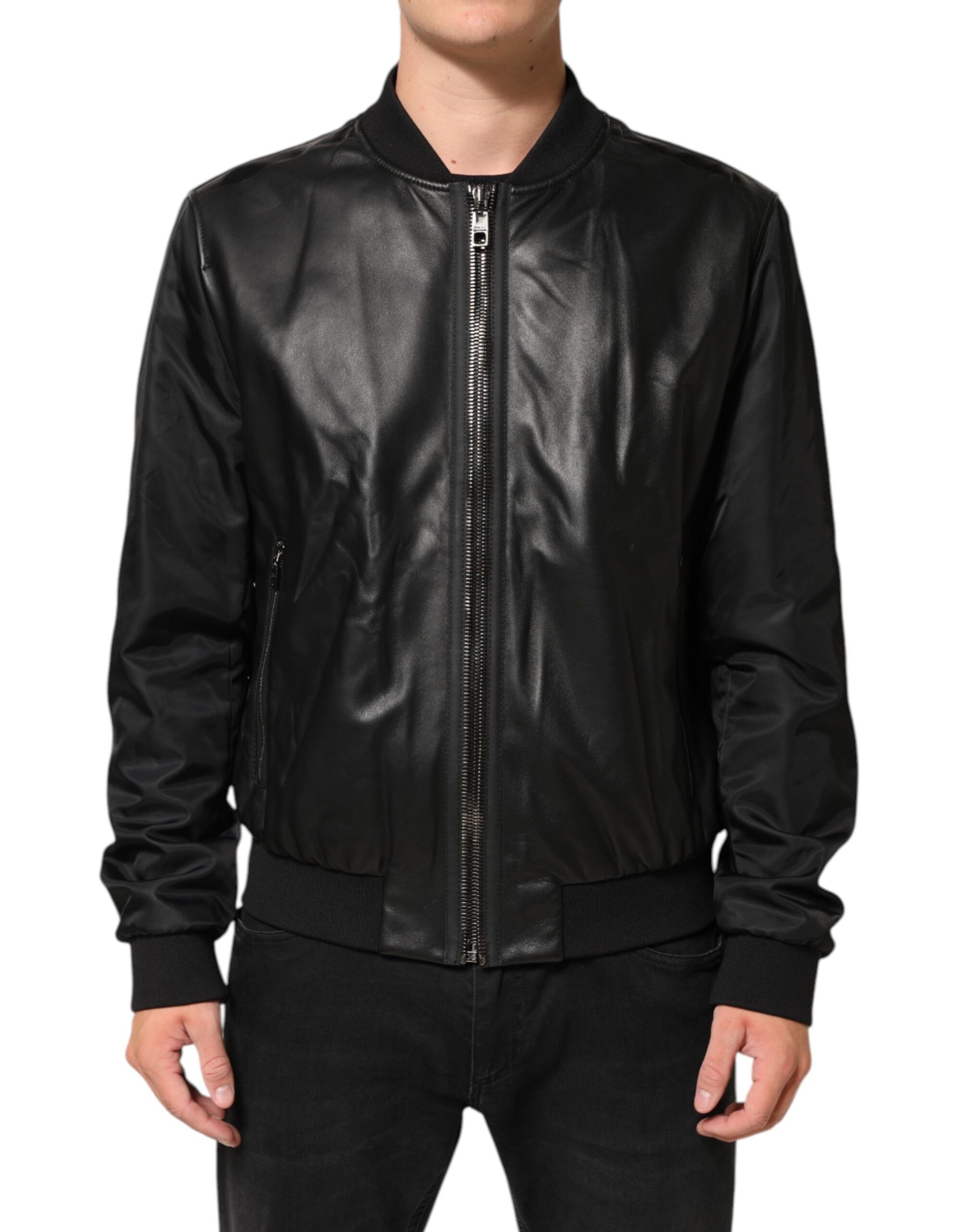 Dolce & Gabbana Black Leather Nylon FullZip Blouson Jacket | Regal Royce