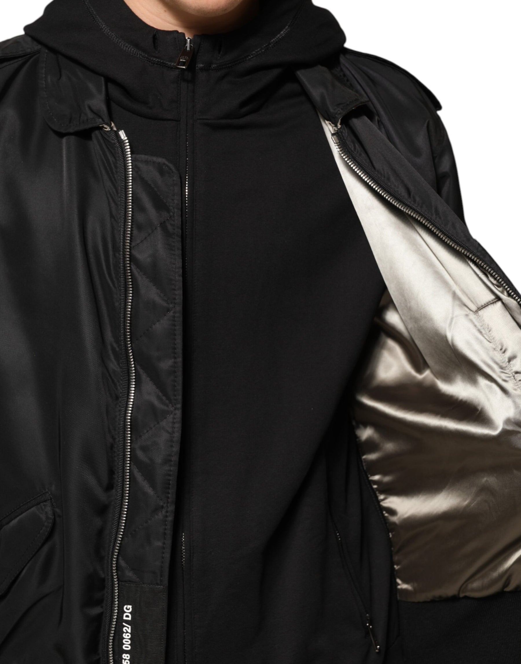 Dolce & Gabbana Black Cotton Hooded Full Zip Bomber Jacket | Regal Royce