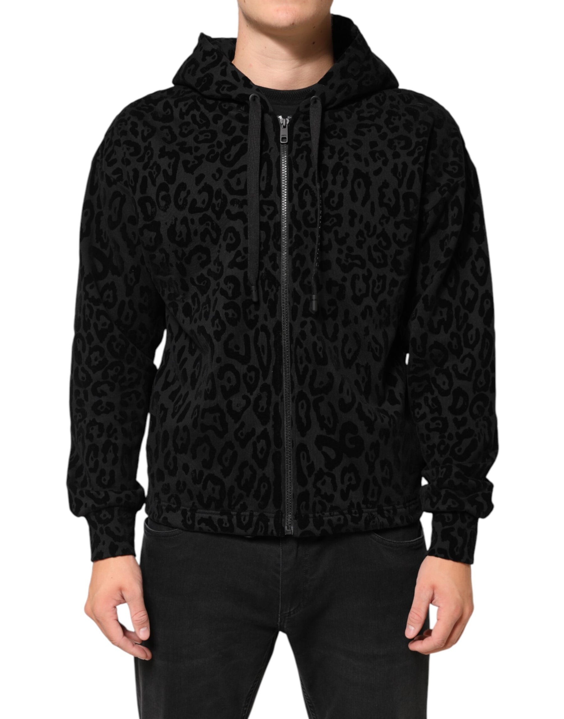 Dolce & Gabbana Black Cotton Hooded Full Zip Bomber Jacket | Regal Royce