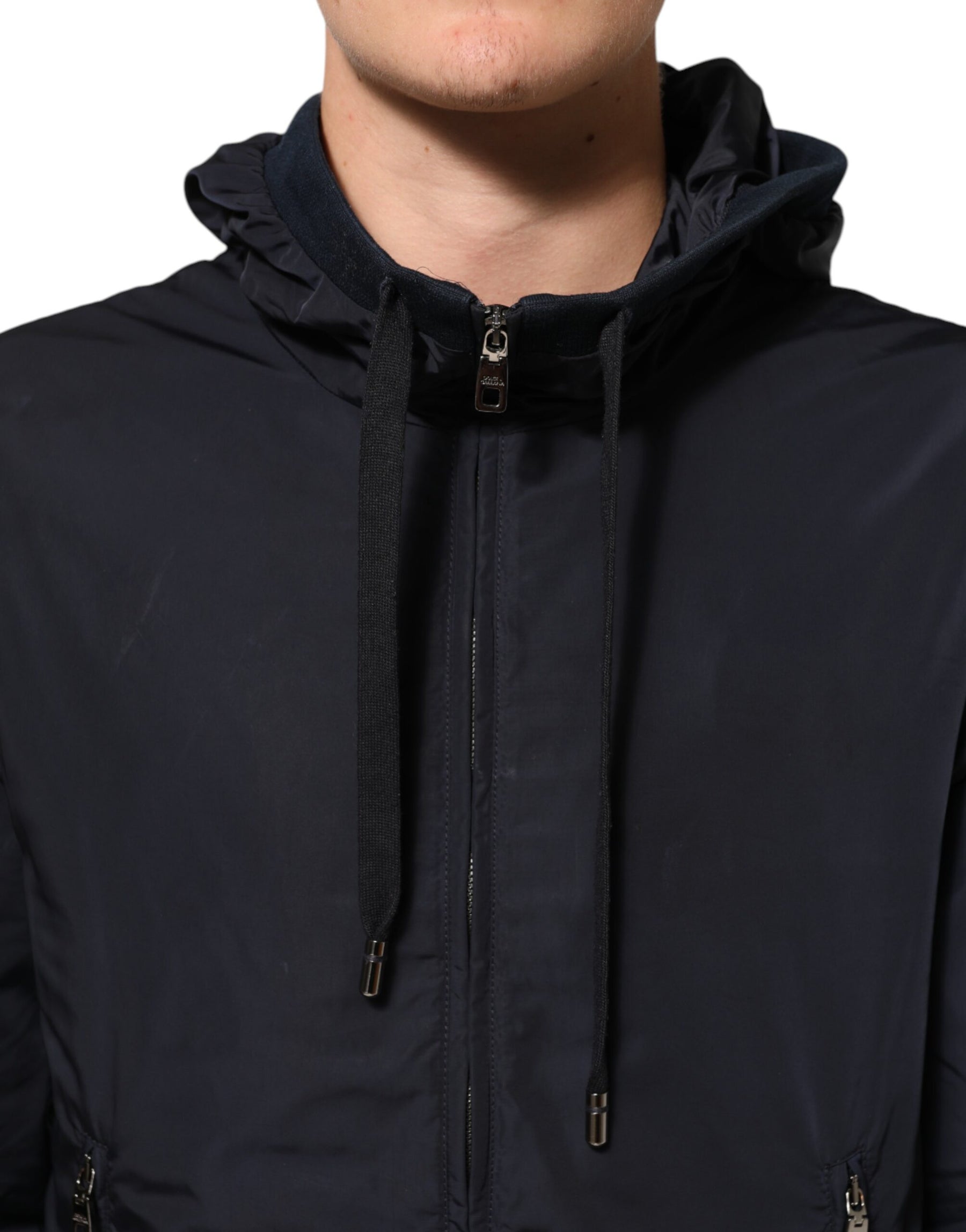 Dolce & Gabbana Blue Logo Tape Hooded Full Zip Bomber Jacket | Regal Royce