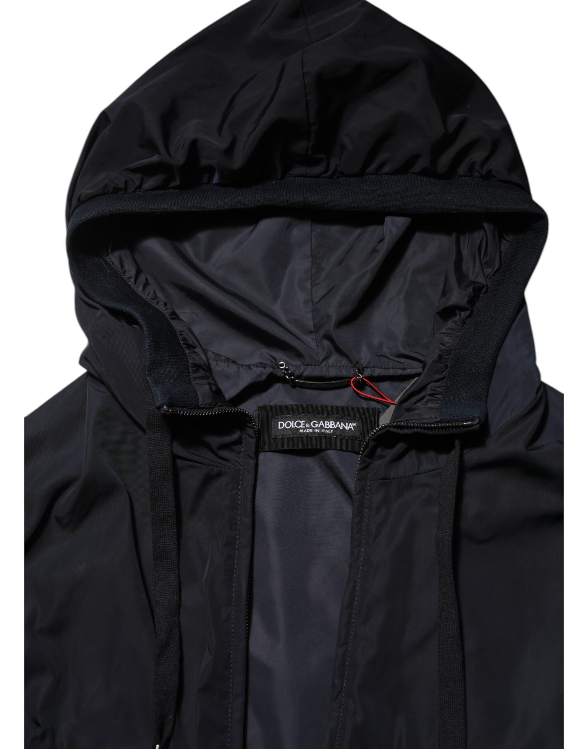 Dolce & Gabbana Blue Logo Tape Hooded Full Zip Bomber Jacket