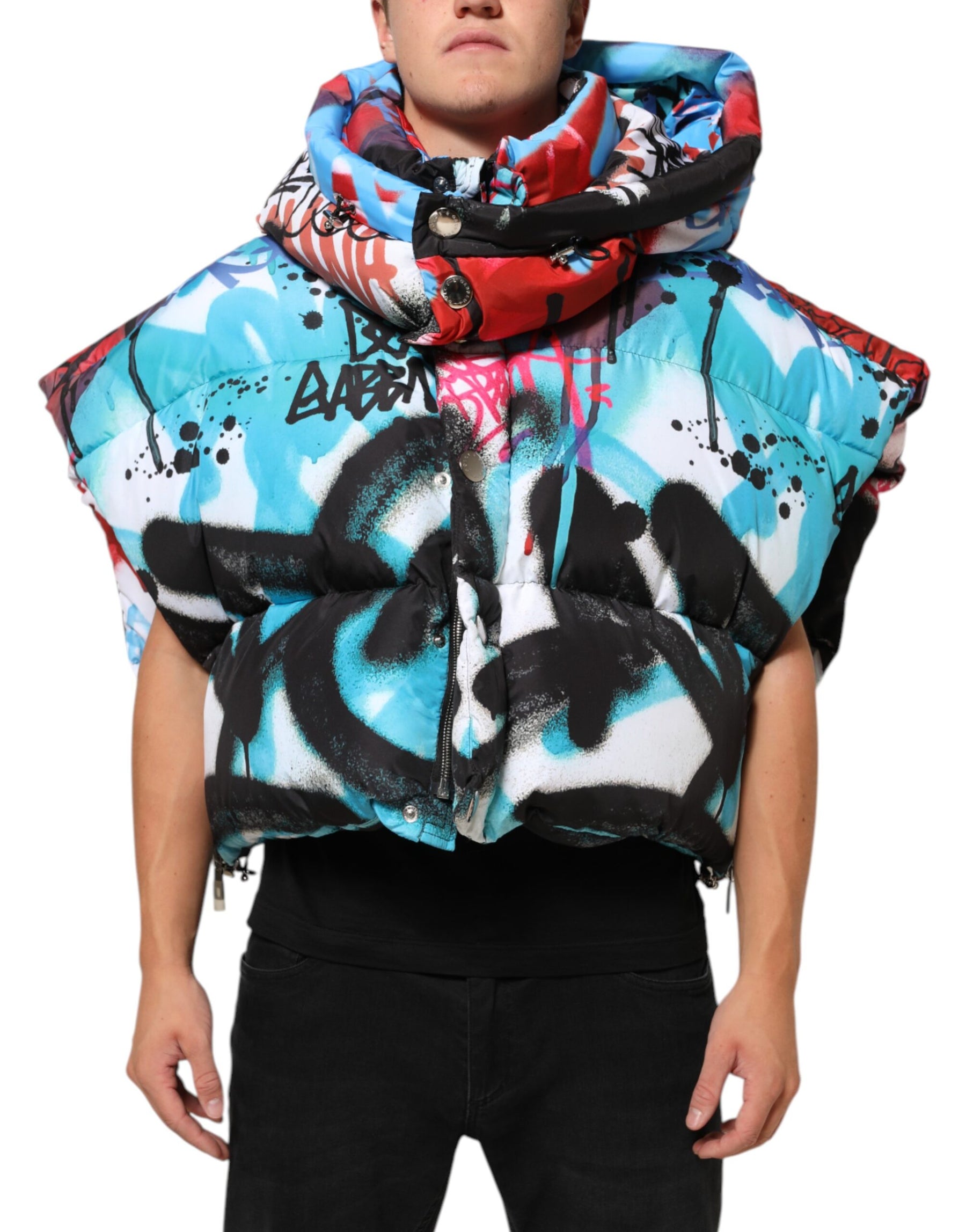 Dolce & Gabbana Multicolor Graffiti Hooded Sportswear Vest Jacket | Regal Royce