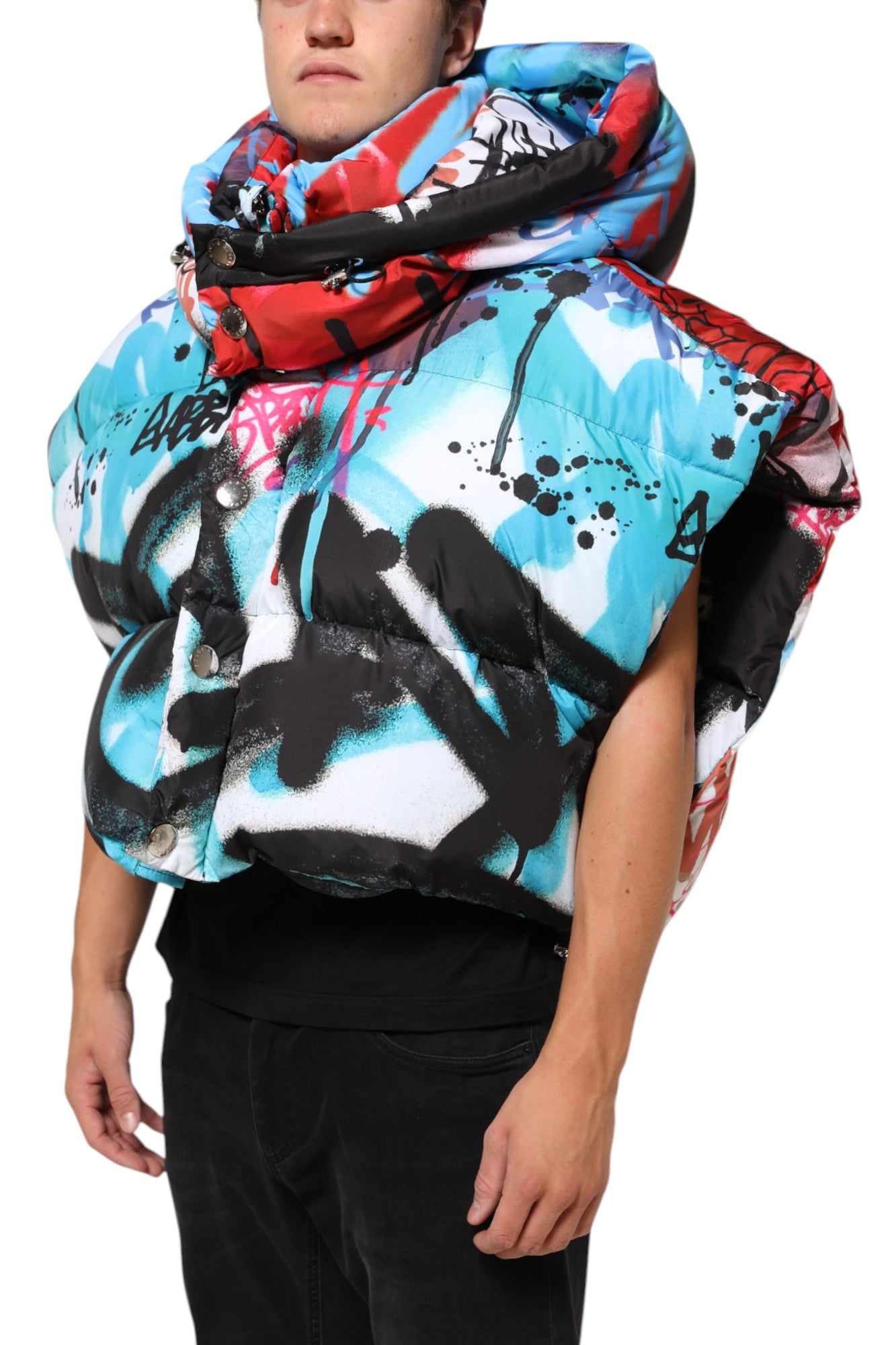 Dolce & Gabbana Multicolor Graffiti Hooded Sportswear Vest Jacket | Regal Royce