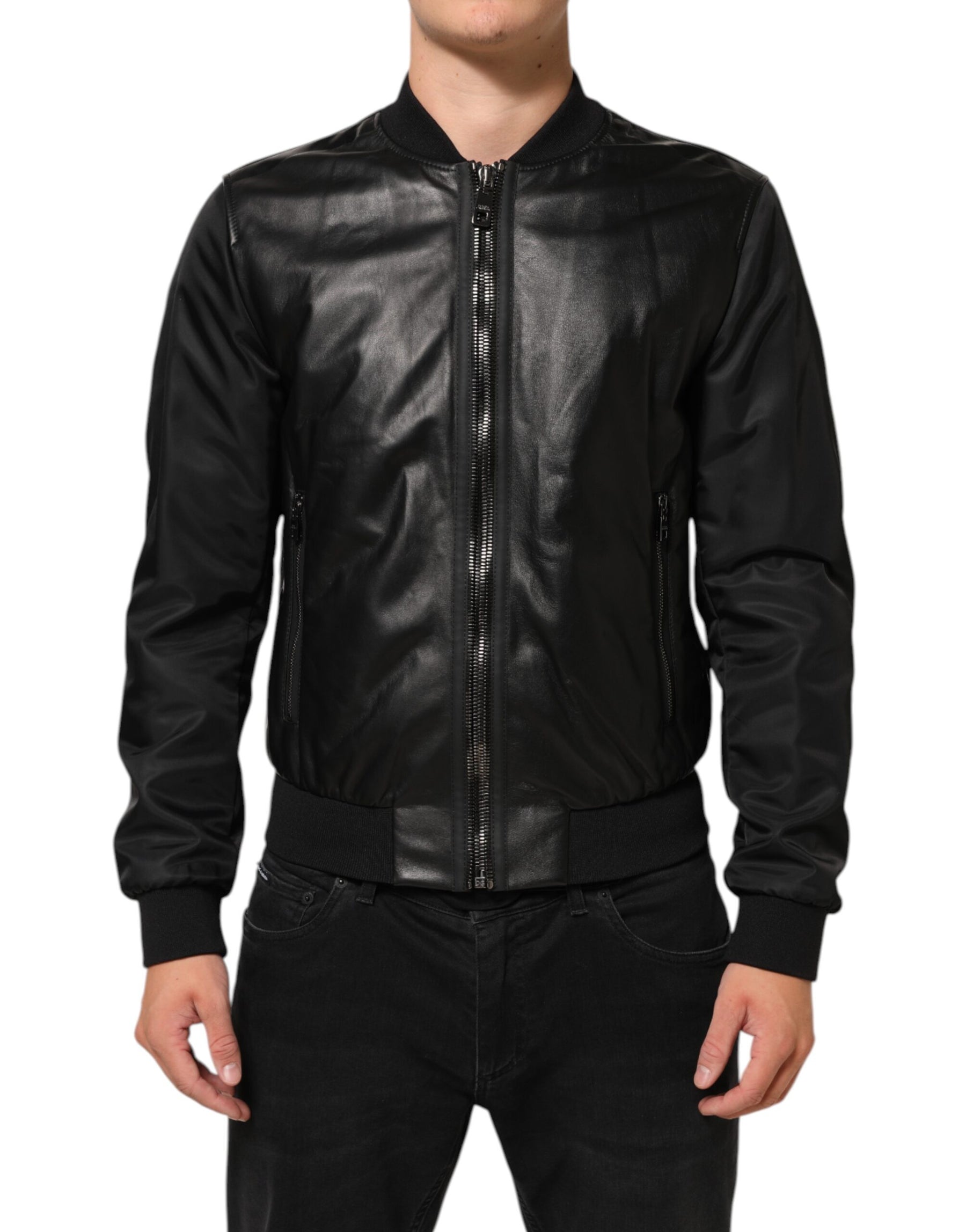 Dolce & Gabbana Black Leather Nylon FullZip Blouson Jacket | Regal Royce