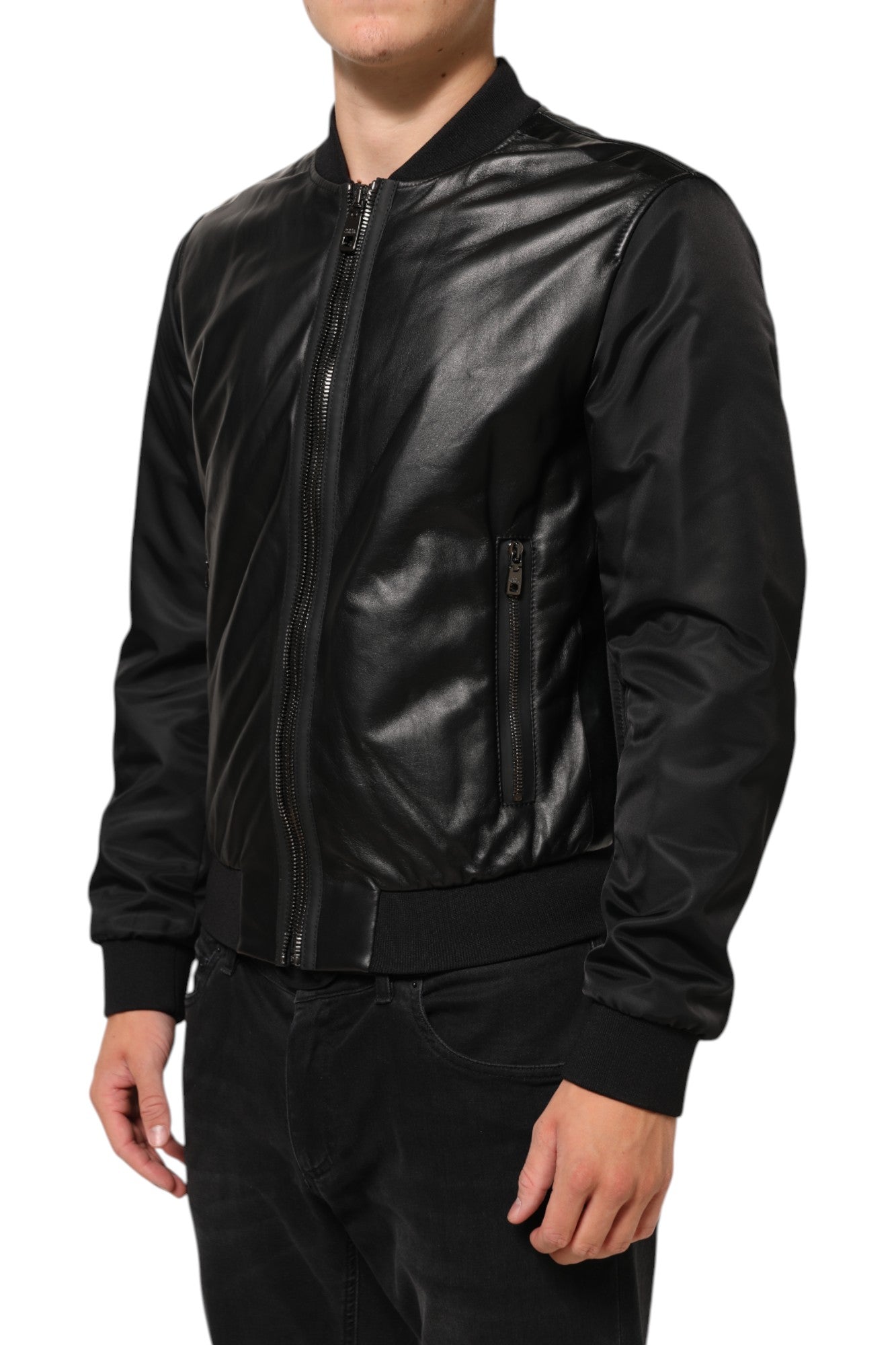 Dolce & Gabbana Black Leather Nylon FullZip Blouson Jacket | Regal Royce
