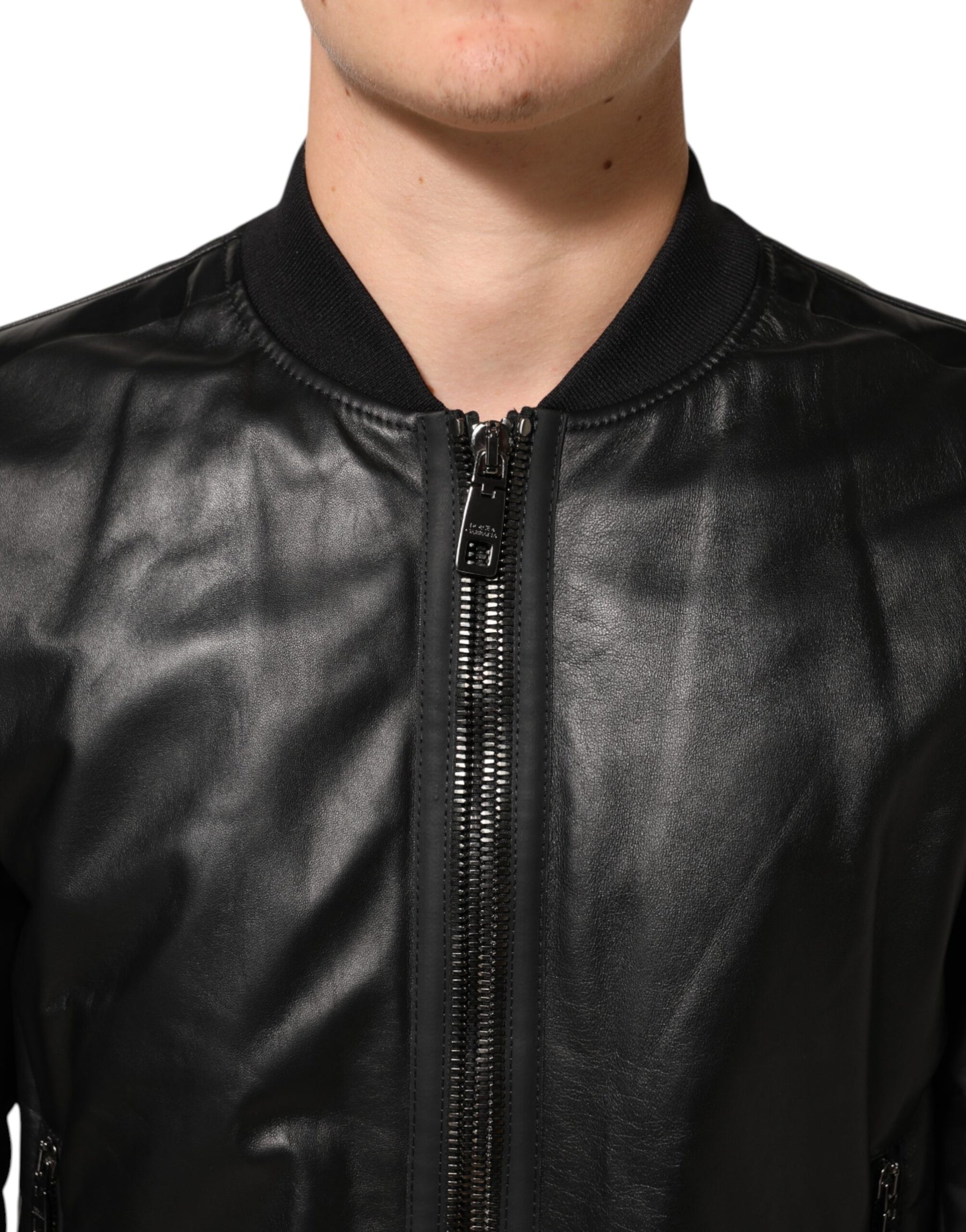 Dolce & Gabbana Black Leather Nylon FullZip Blouson Jacket | Regal Royce