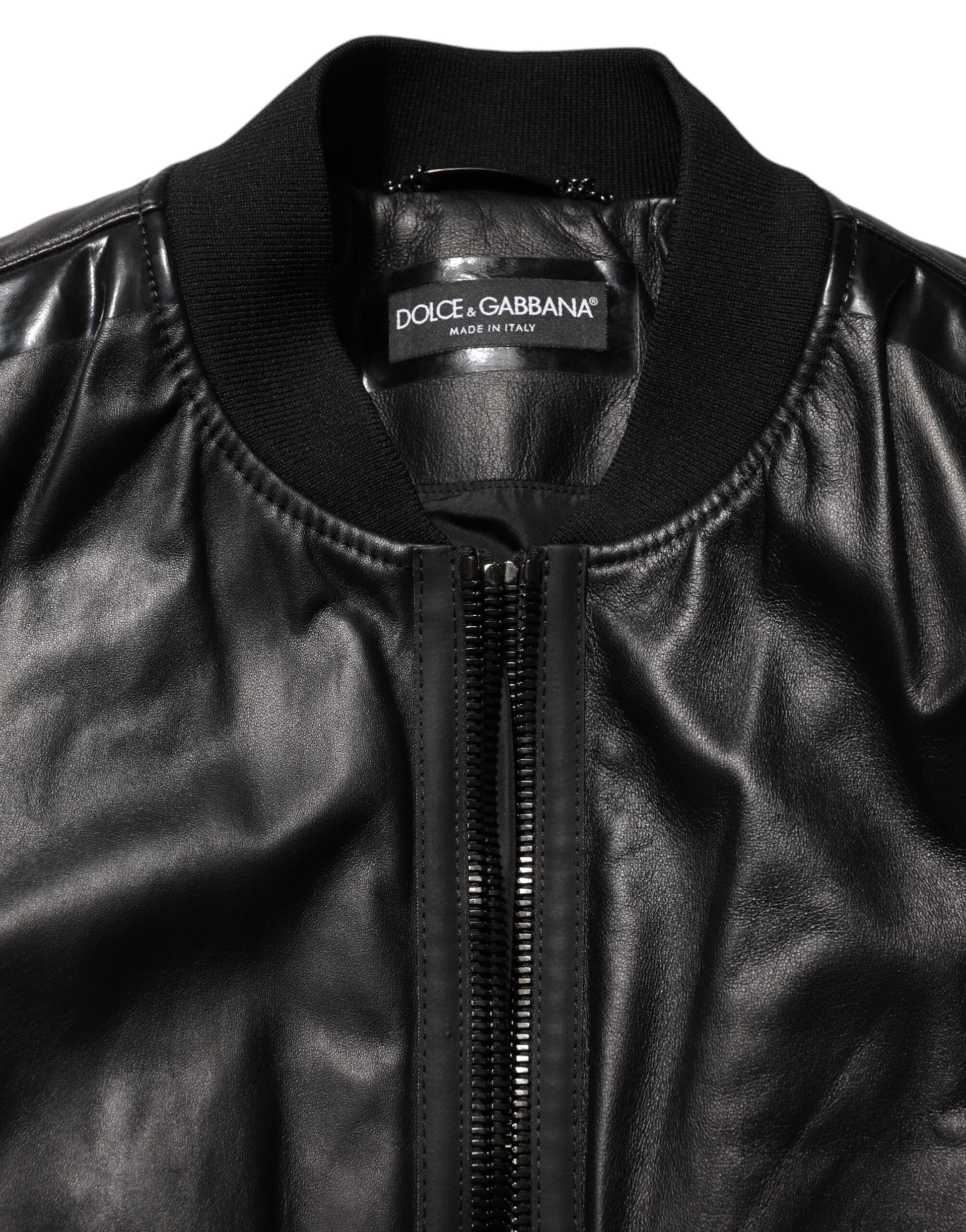 Dolce & Gabbana Black Leather Nylon FullZip Blouson Jacket