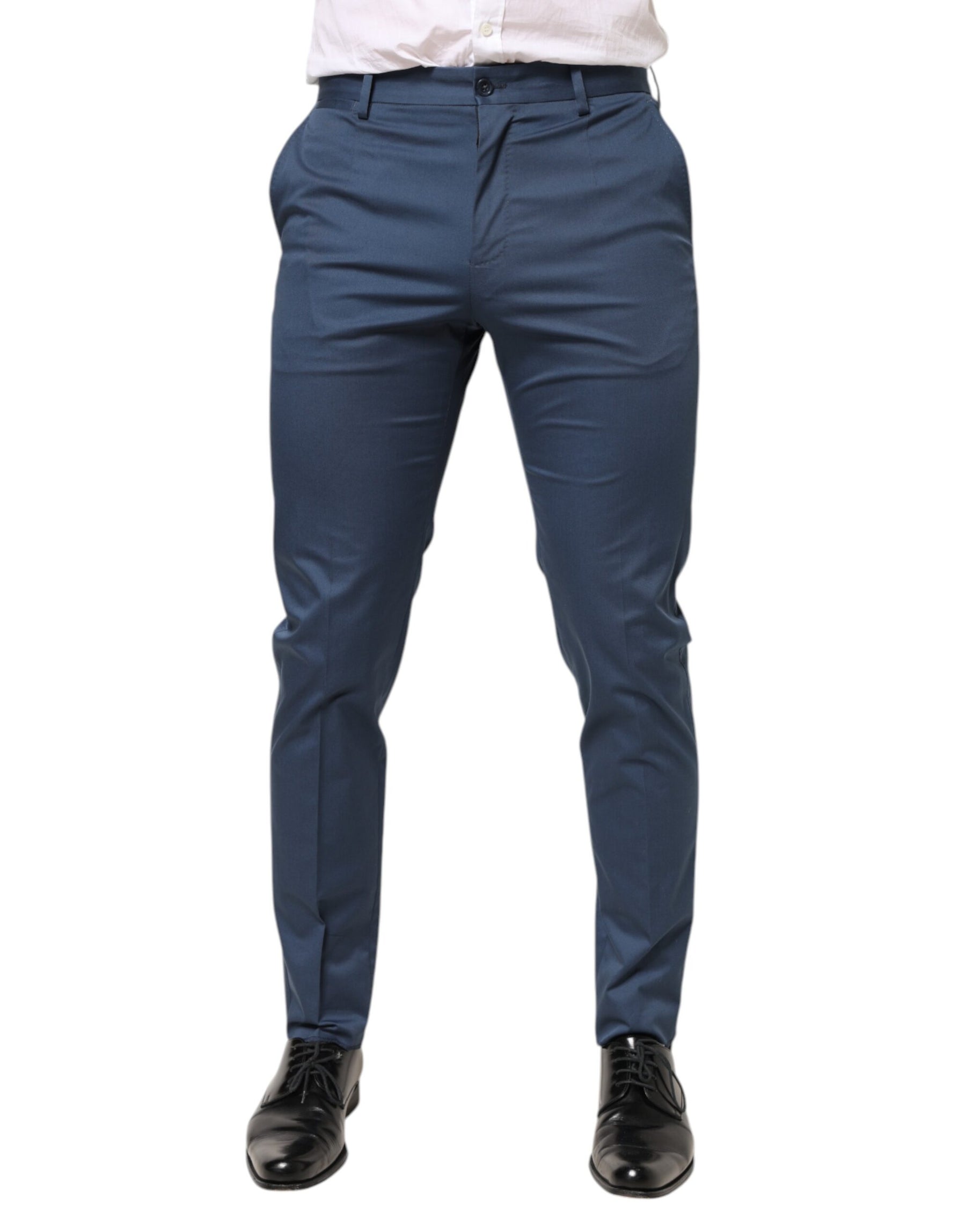 Dolce & Gabbana Blue Cotton Mid Waist Dress Men Trouser Pants | Regal Royce