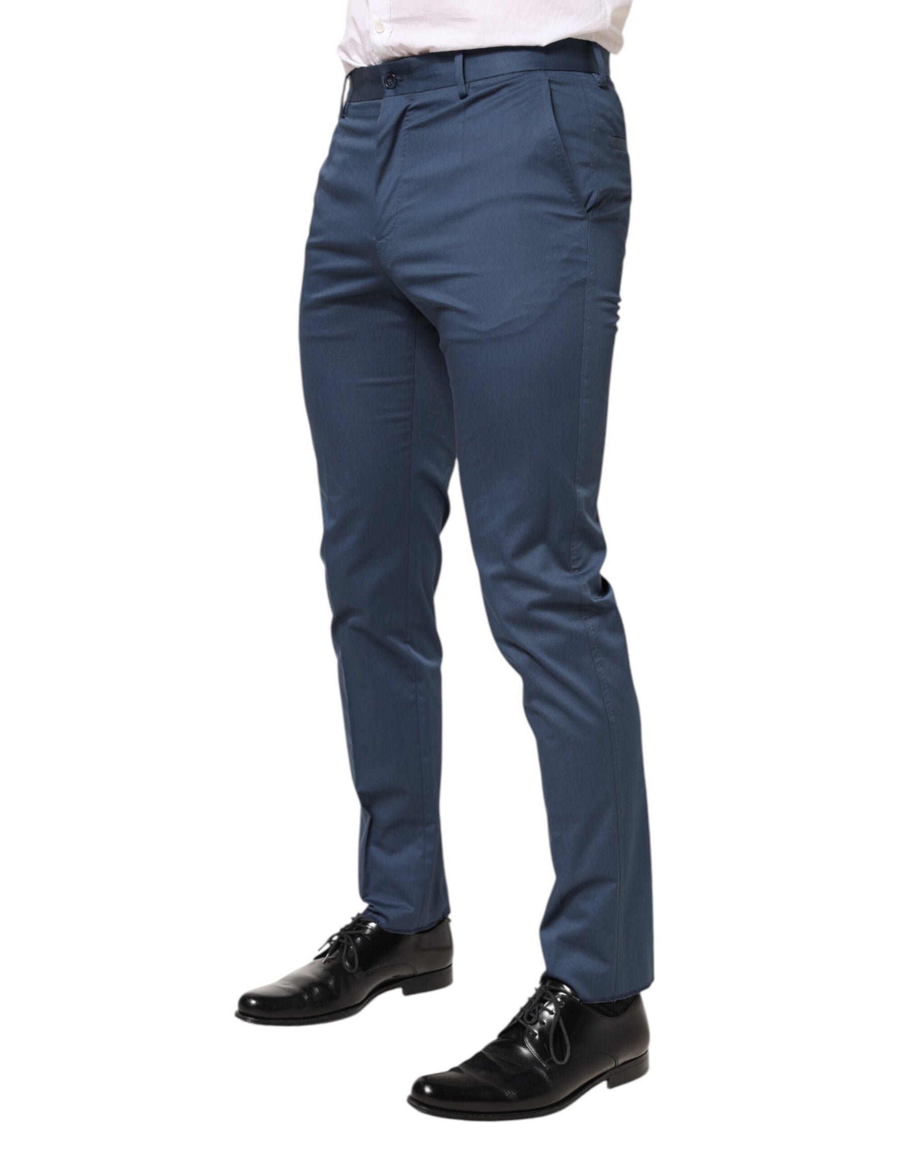 Dolce & Gabbana Blue Cotton Mid Waist Dress Men Trouser Pants | Regal Royce