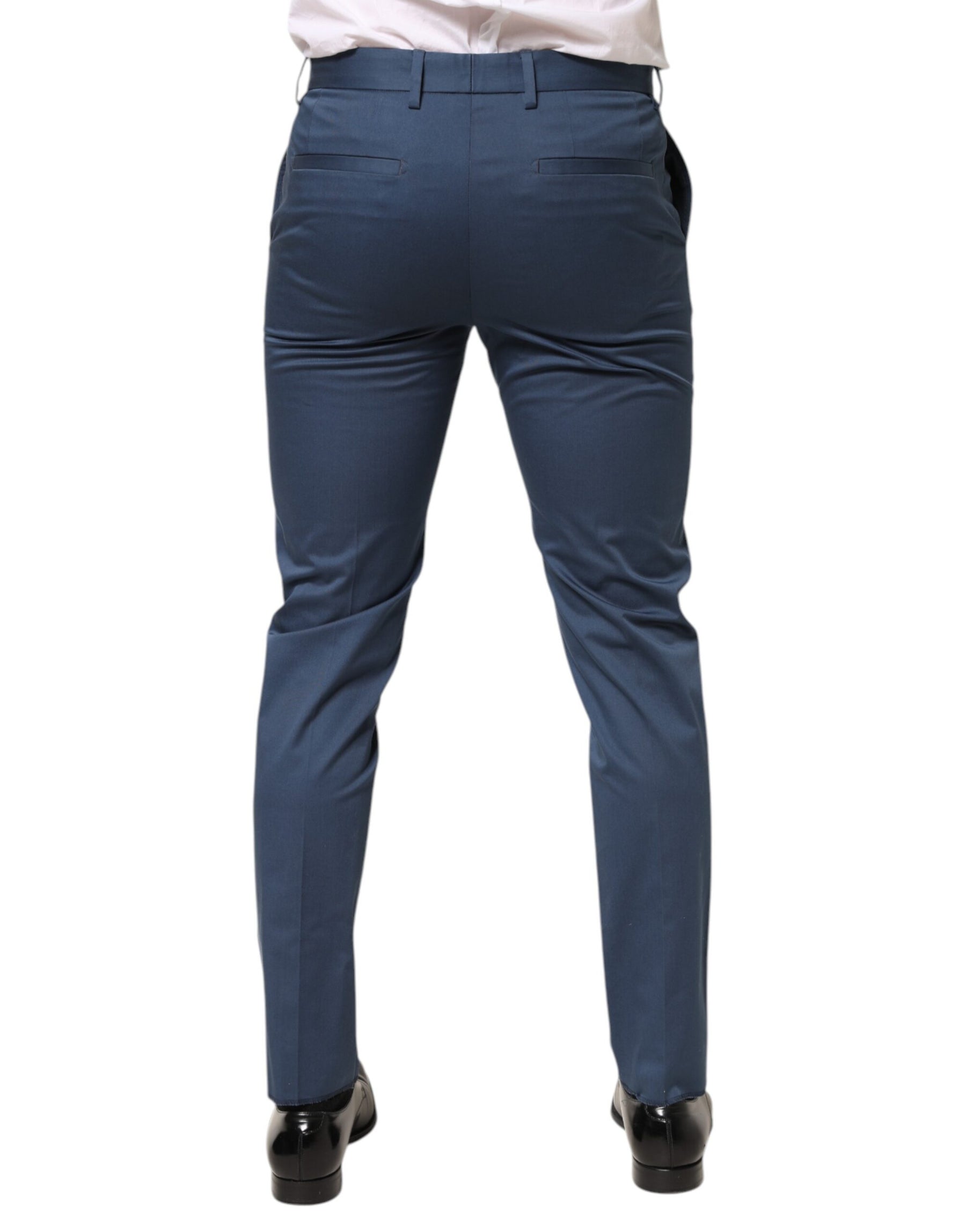 Dolce & Gabbana Blue Cotton Mid Waist Dress Men Trouser Pants | Regal Royce