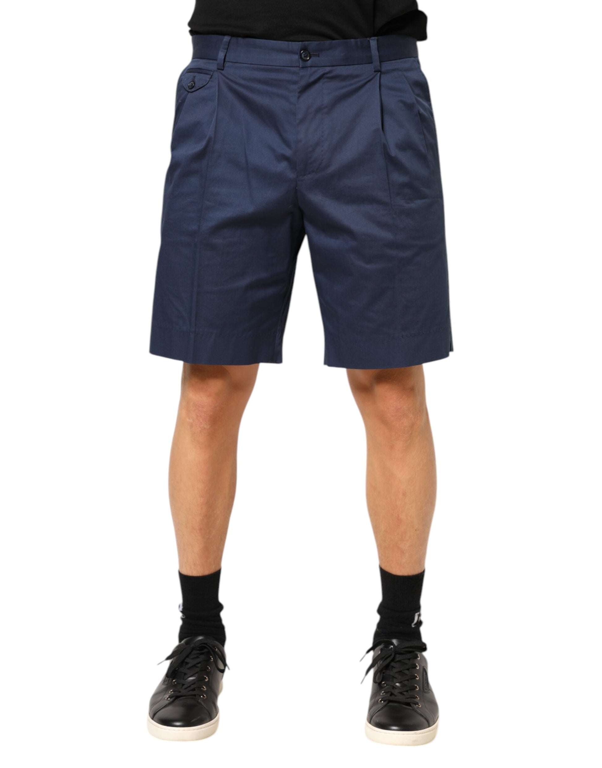Dolce & Gabbana Blue Cotton Stretch Mid Waist Bermuda Shorts