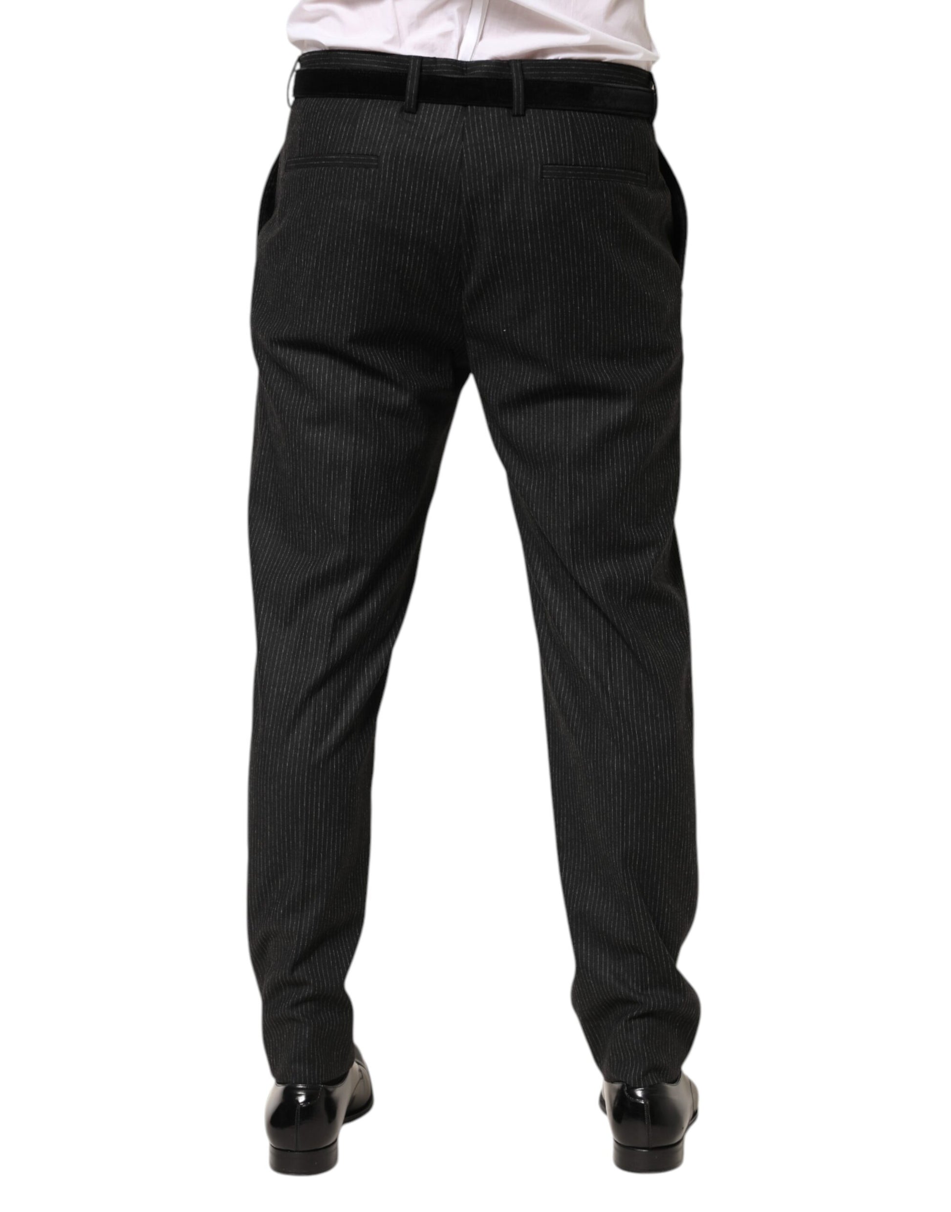 Dolce & Gabbana Black Cotton Mid Waist Dress Trouser Pants