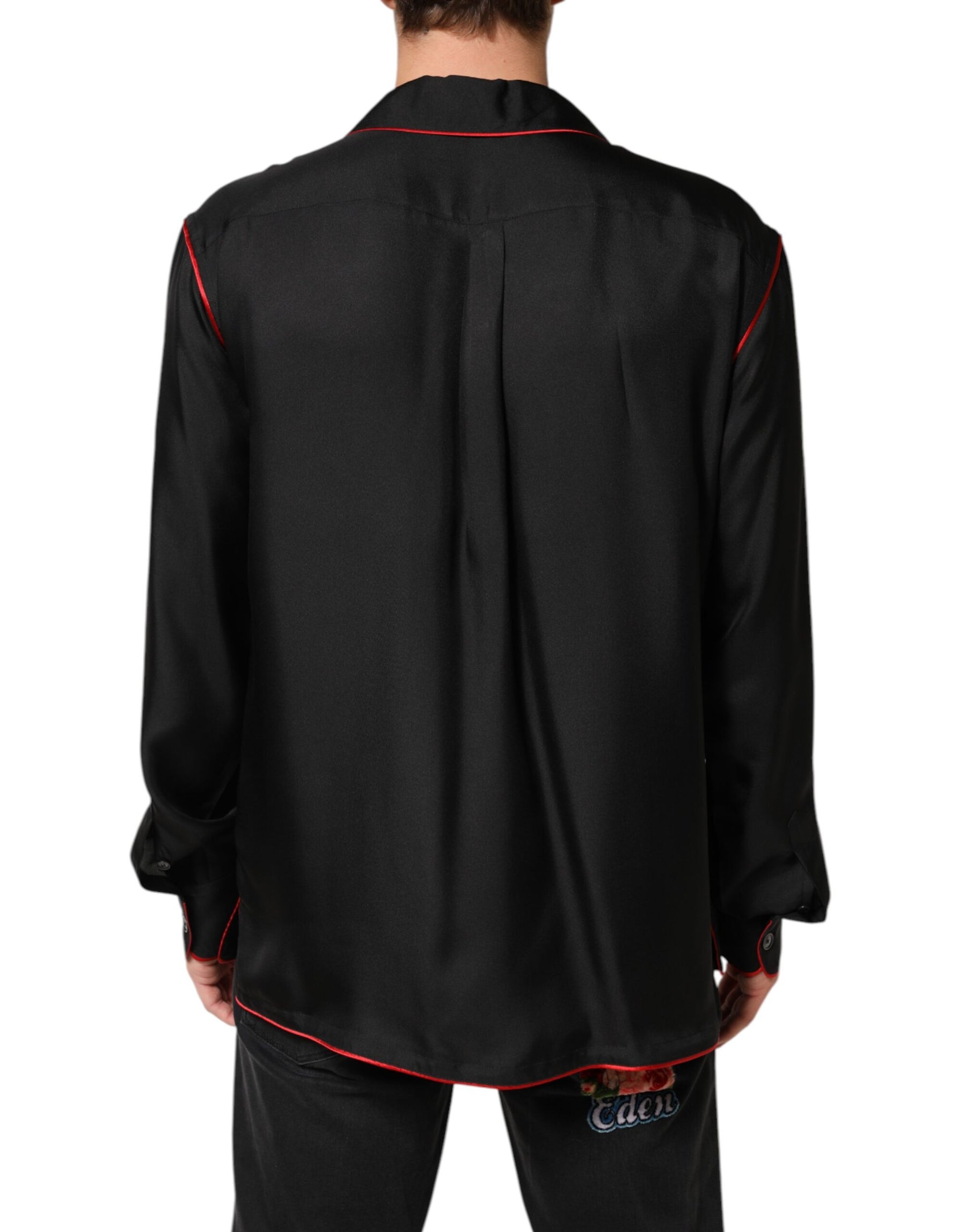 Dolce & Gabbana Black Red Contrast Trim Silk Casual Shirt | Regal Royce