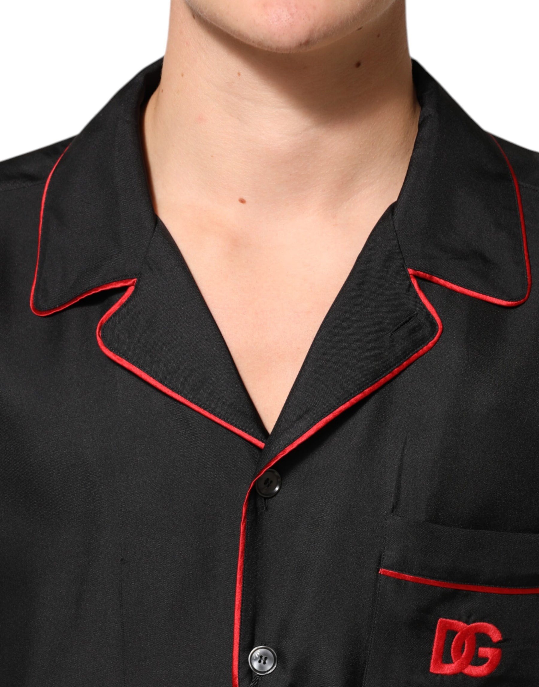 Dolce & Gabbana Black Red Contrast Trim Silk Casual Shirt | Regal Royce