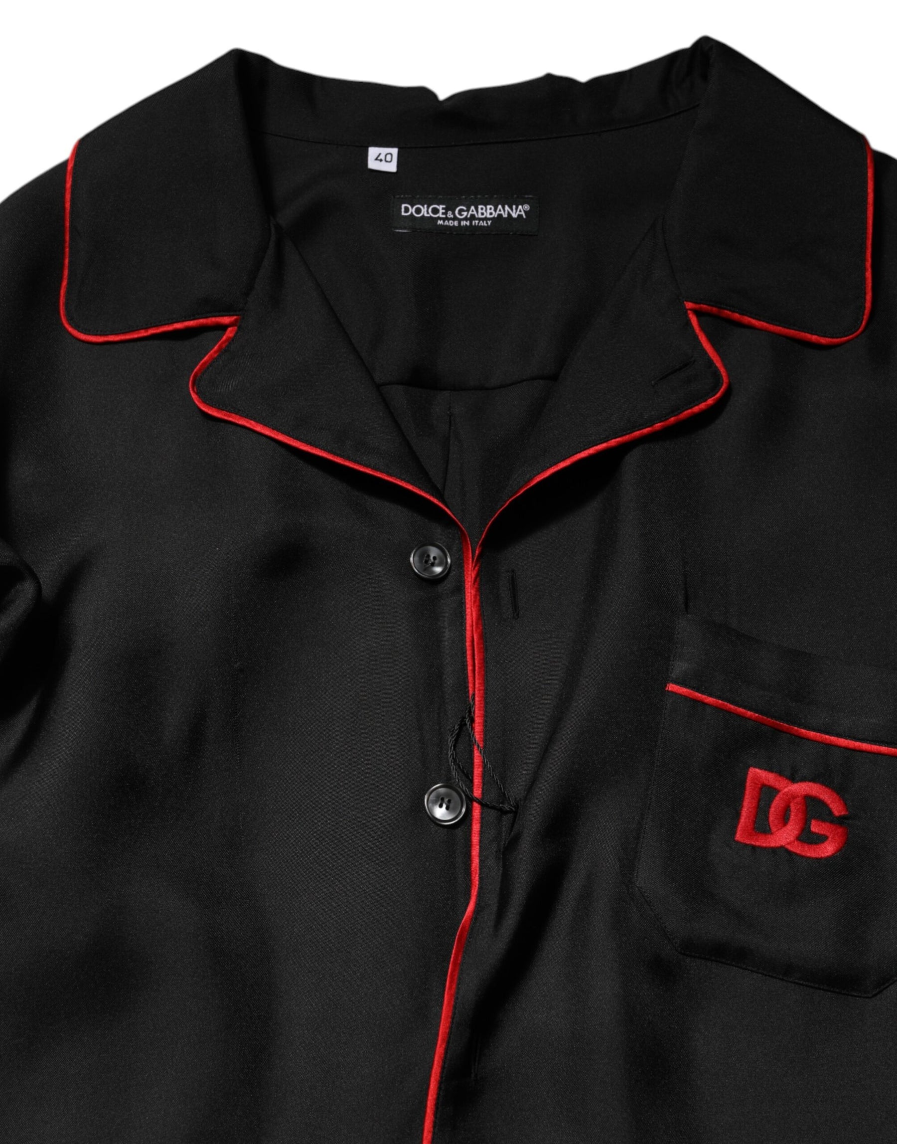 Dolce & Gabbana Black Red Contrast Trim Silk Casual Shirt | Regal Royce