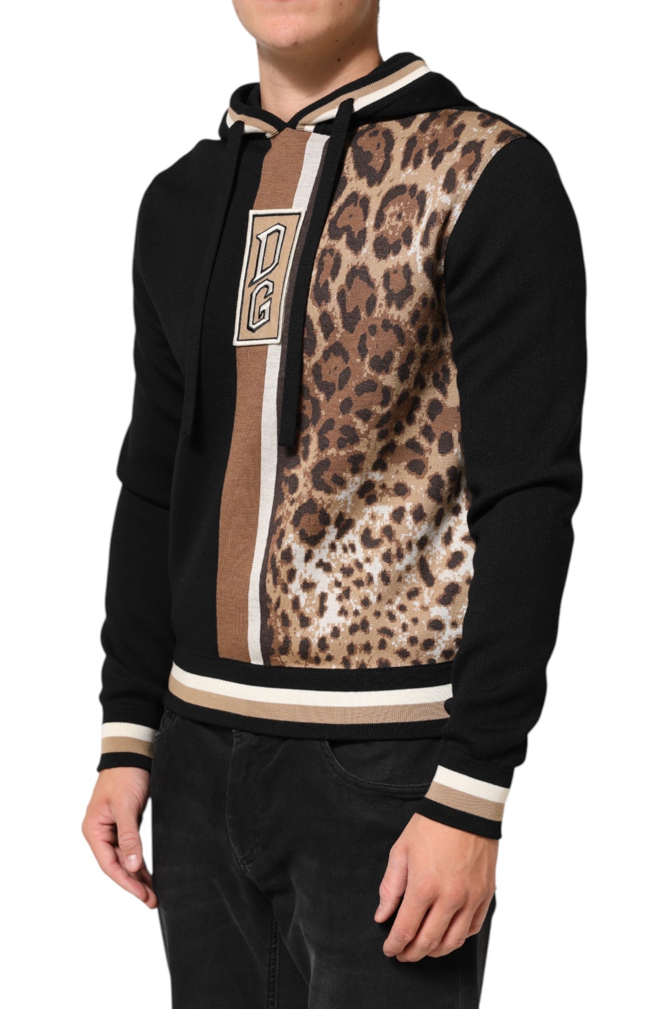 Dolce & Gabbana Black Leopard Logo Hooded Sweatshirt Sweater | Regal Royce