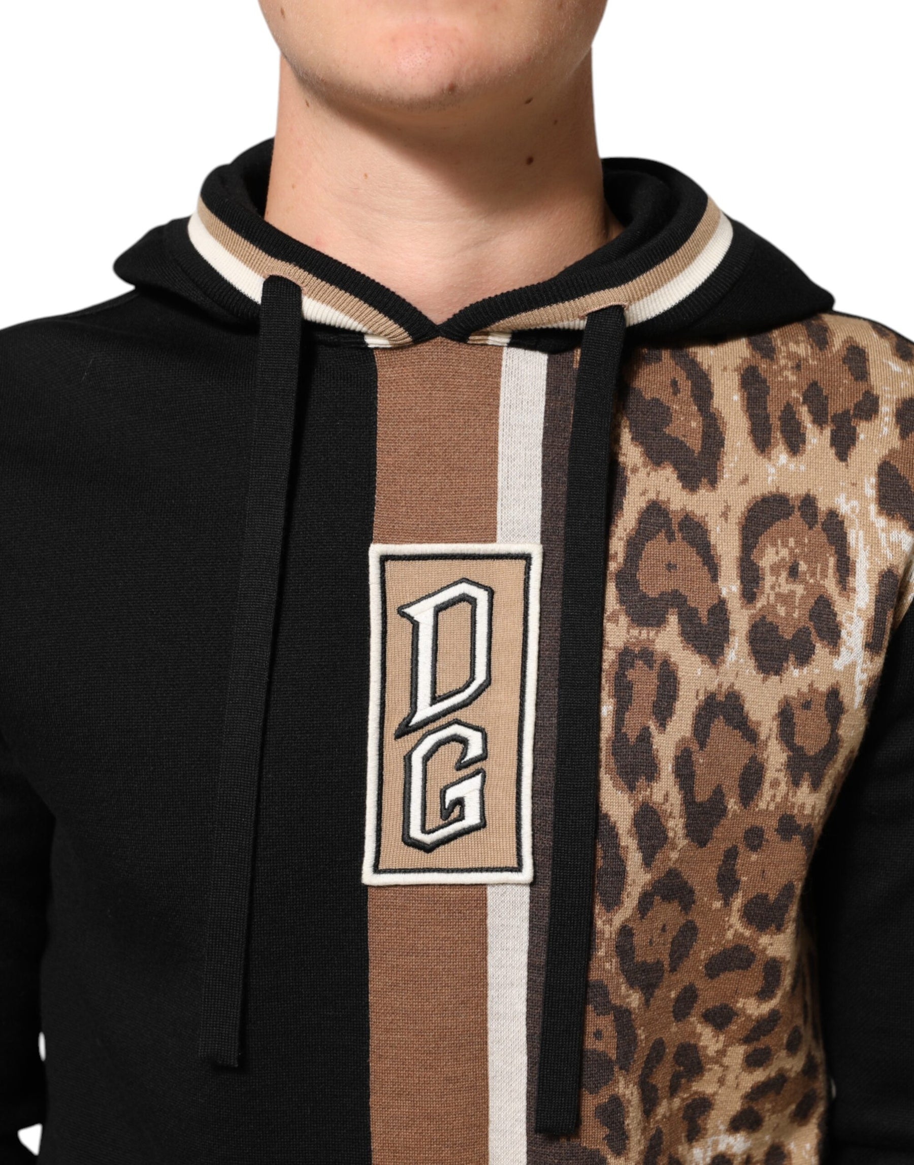Dolce & Gabbana Black Leopard Logo Hooded Sweatshirt Sweater | Regal Royce