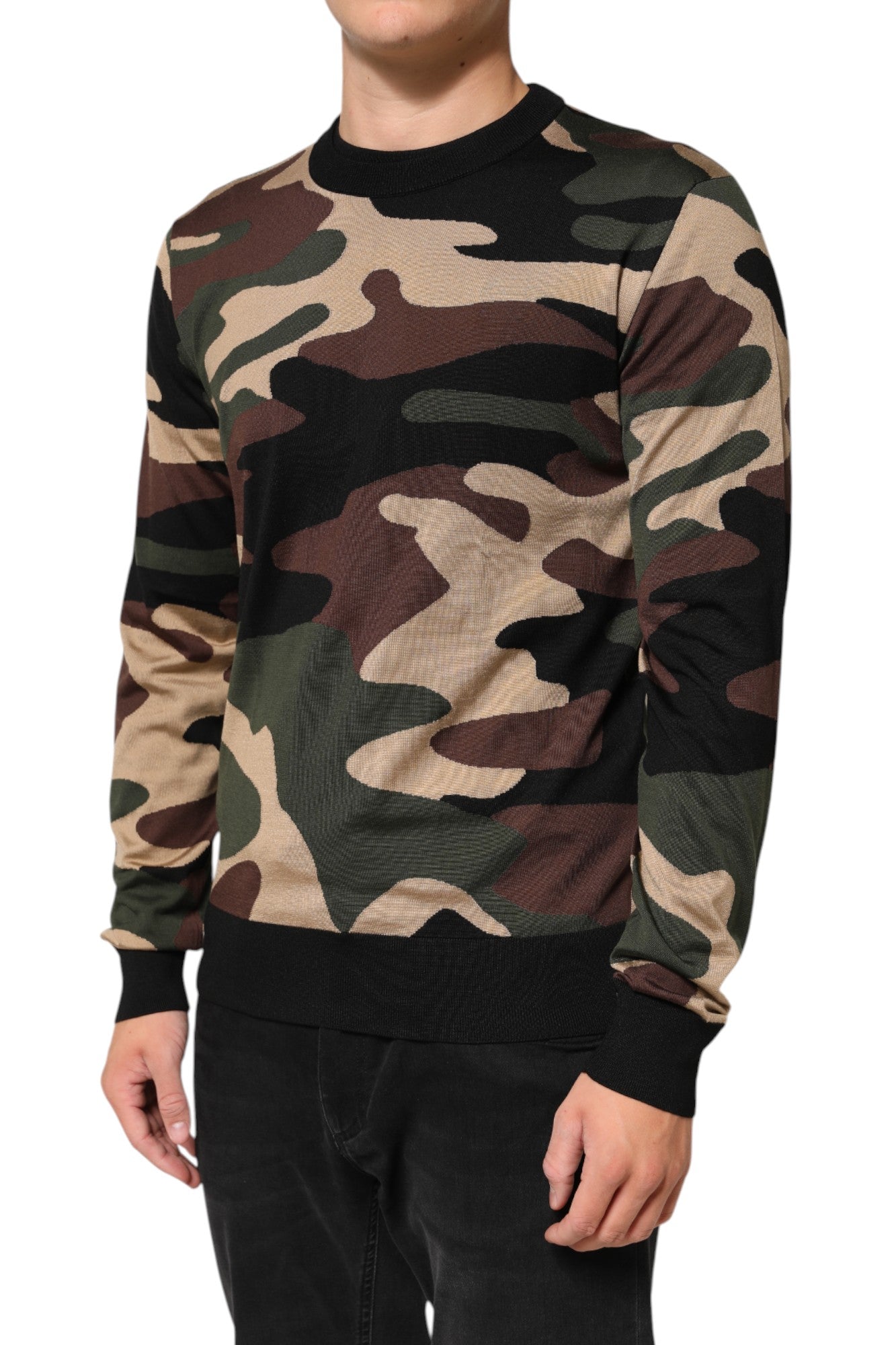 Dolce & Gabbana Multicolor Camouflage Crew Neck Men Pullover Sweater | Regal Royce