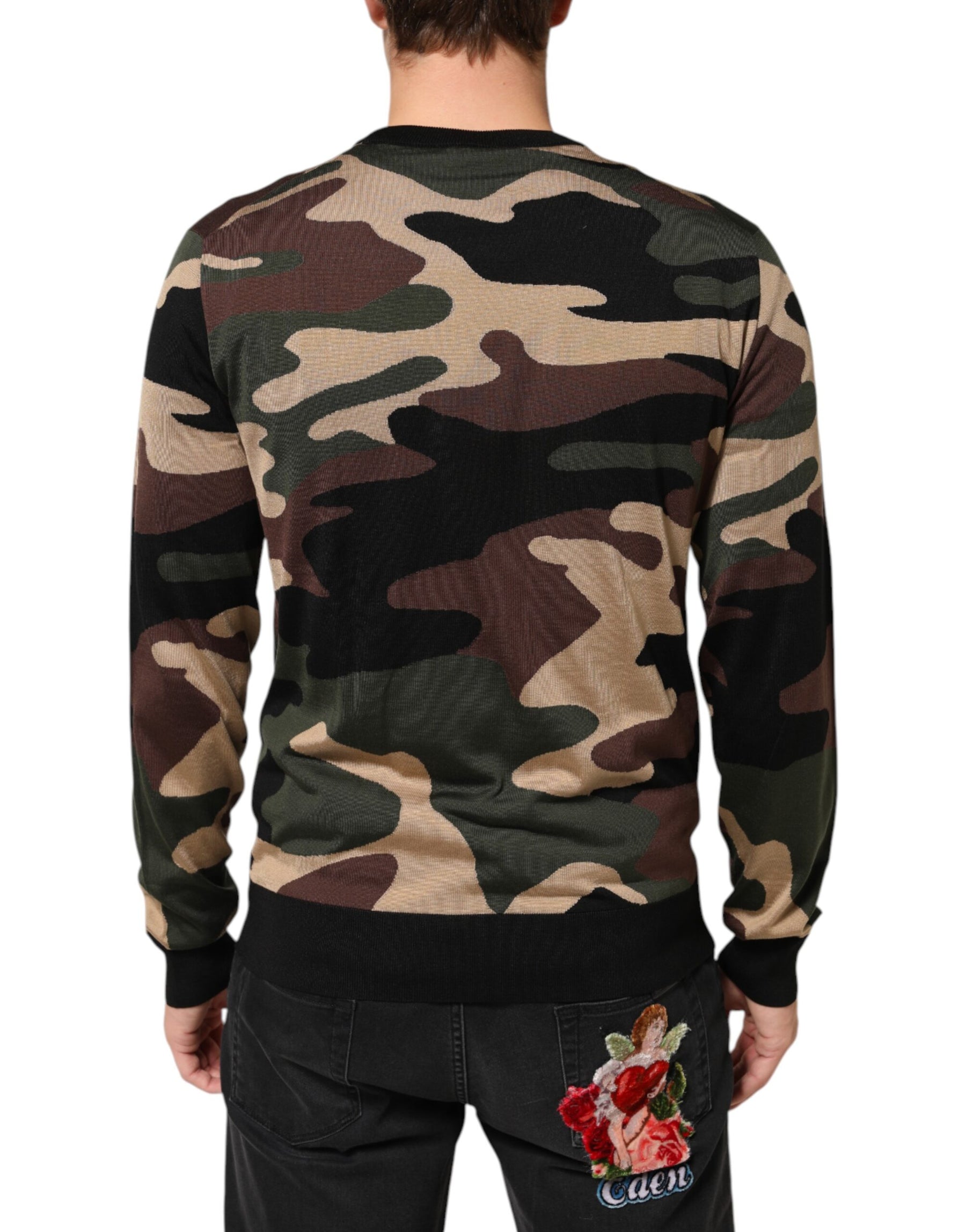 Dolce & Gabbana Multicolor Camouflage Crew Neck Men Pullover Sweater | Regal Royce