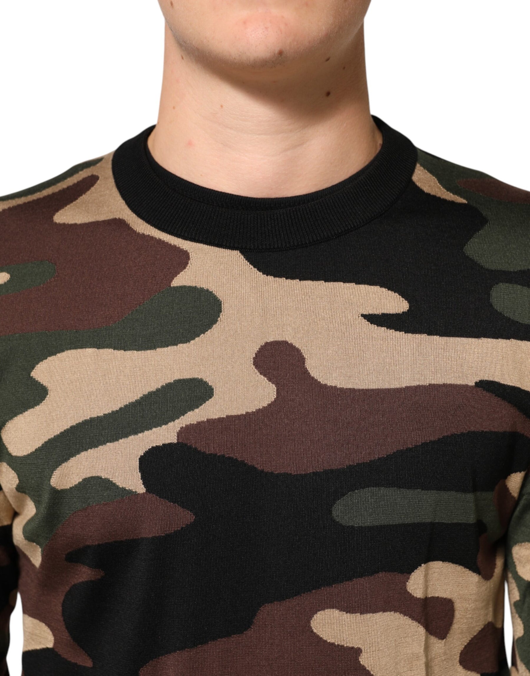 Dolce & Gabbana Multicolor Camouflage Crew Neck Men Pullover Sweater | Regal Royce