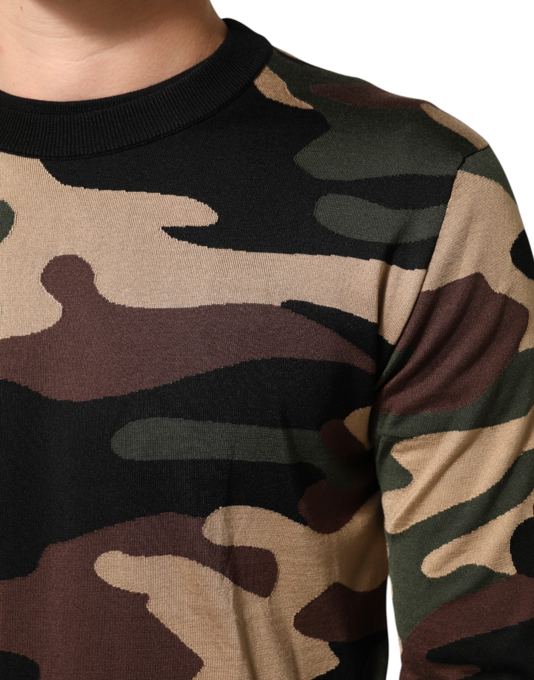 Dolce & Gabbana Multicolor Camouflage Crew Neck Men Pullover Sweater | Regal Royce