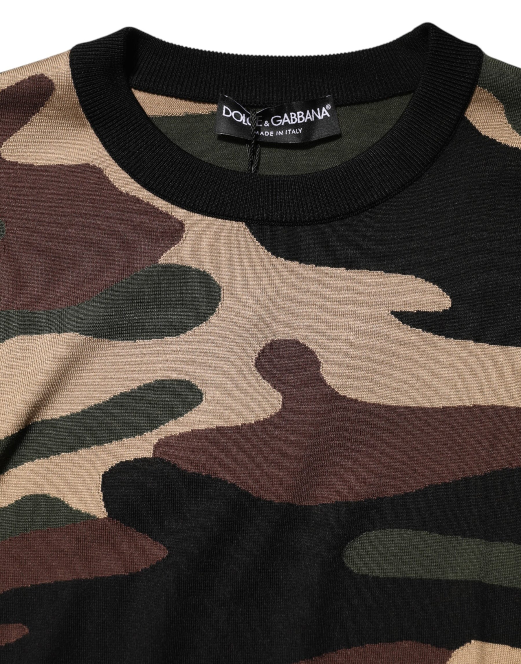 Dolce & Gabbana Multicolor Camouflage Crew Neck Men Pullover Sweater | Regal Royce