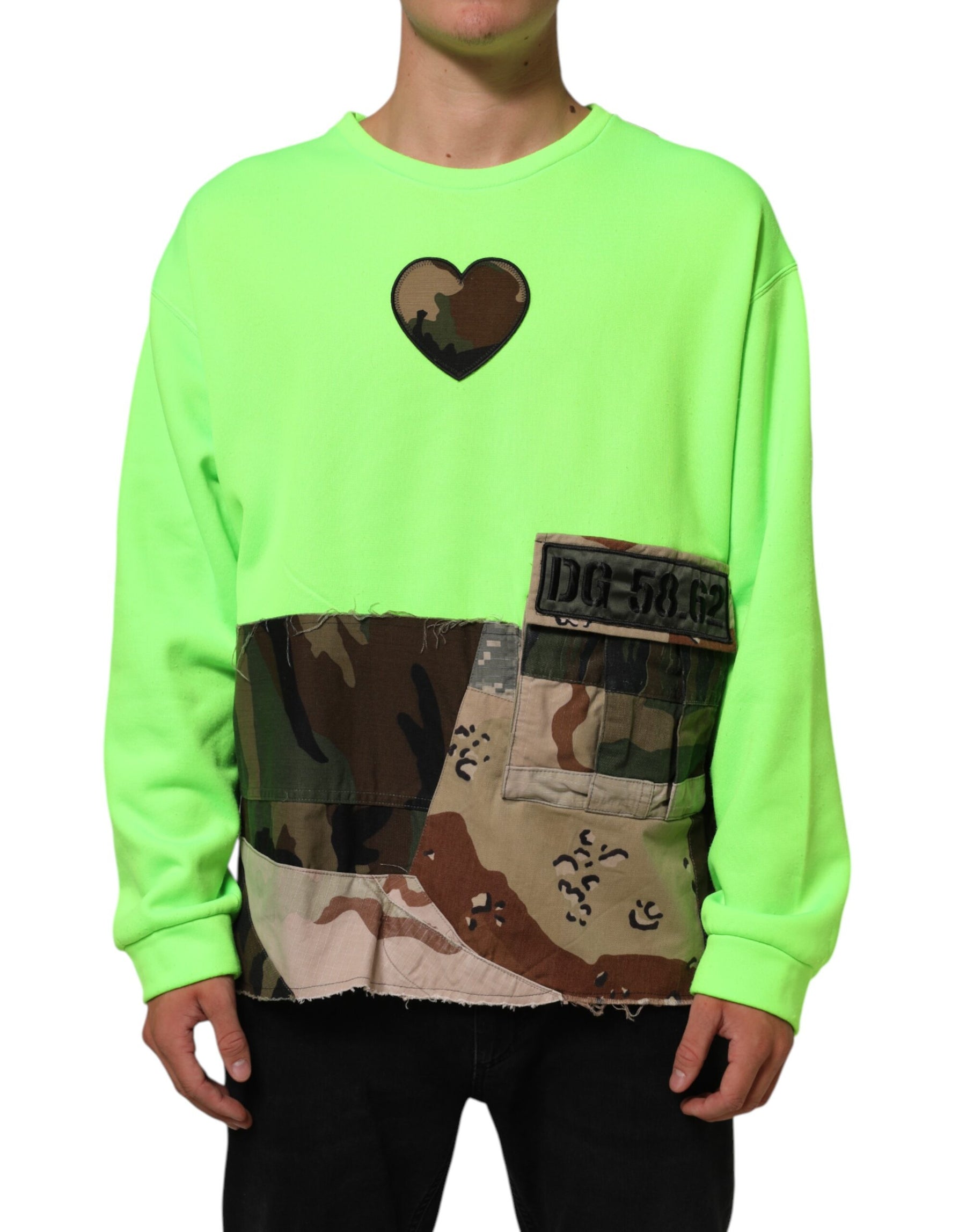 Dolce & Gabbana Green Patchwork Heart Men Sweatshirt Sweater | Regal Royce