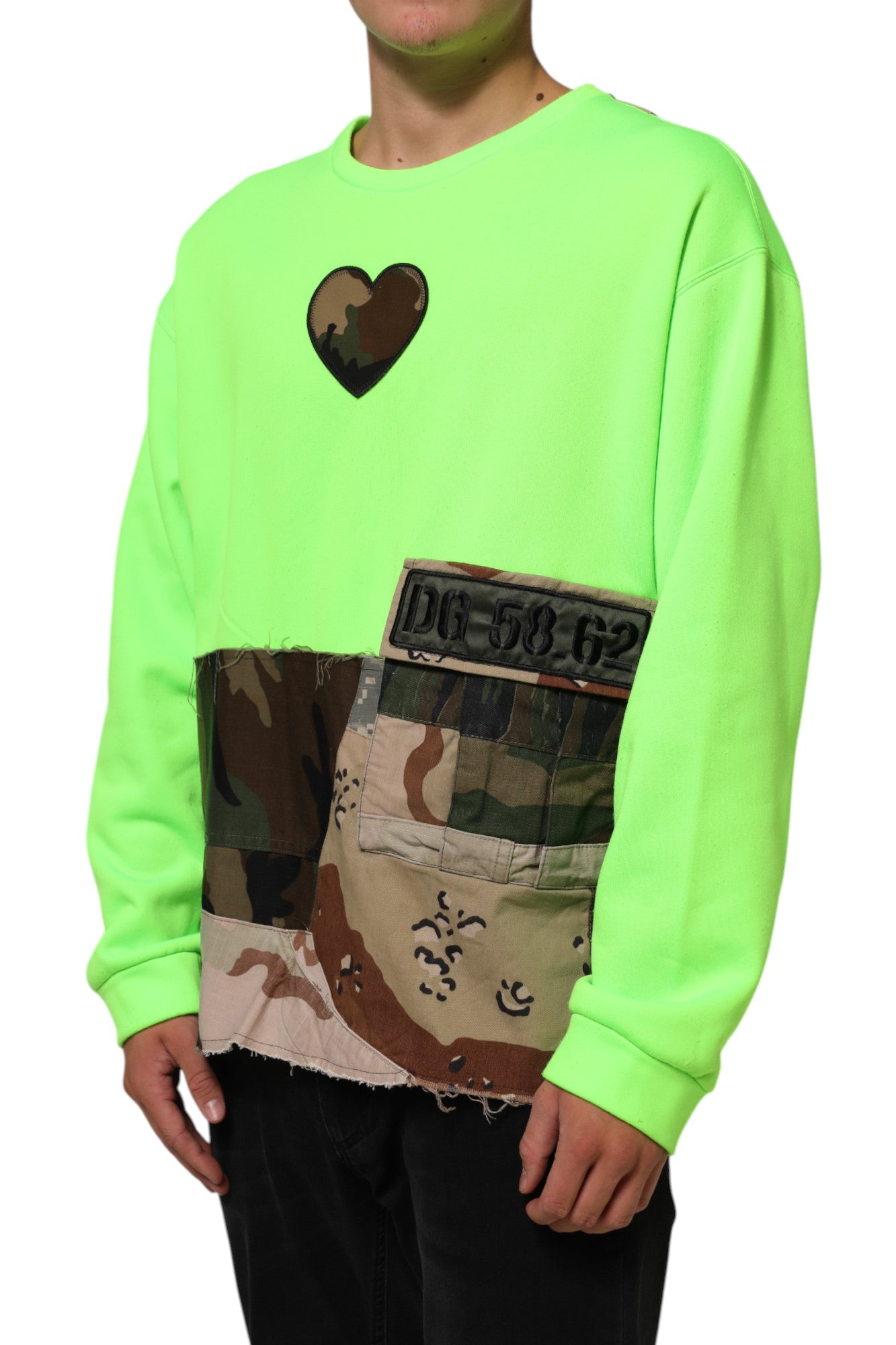 Dolce & Gabbana Green Patchwork Men Sweatshirt Sweater | Regal Royce