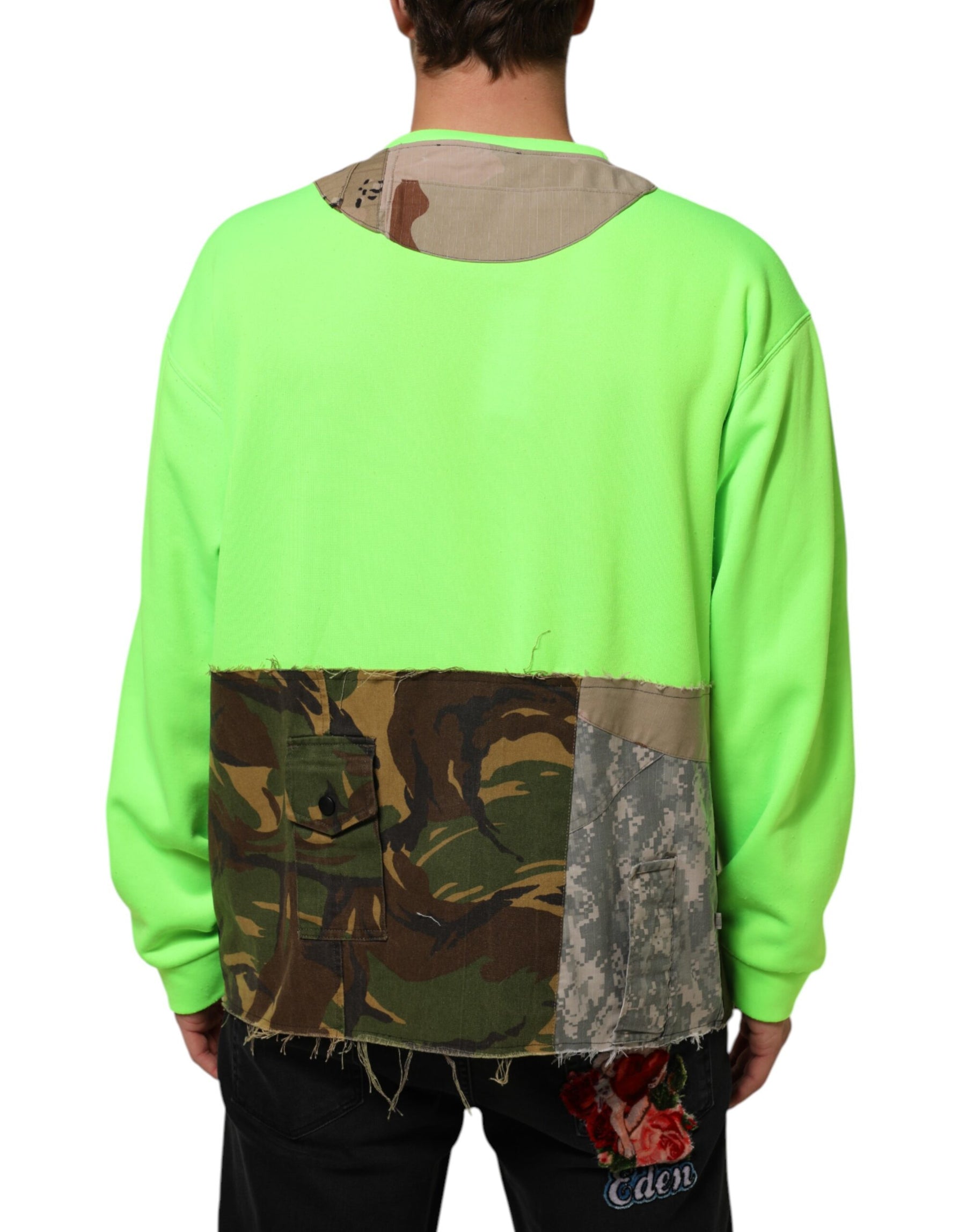 Dolce & Gabbana Green Patchwork Men Sweatshirt Sweater | Regal Royce