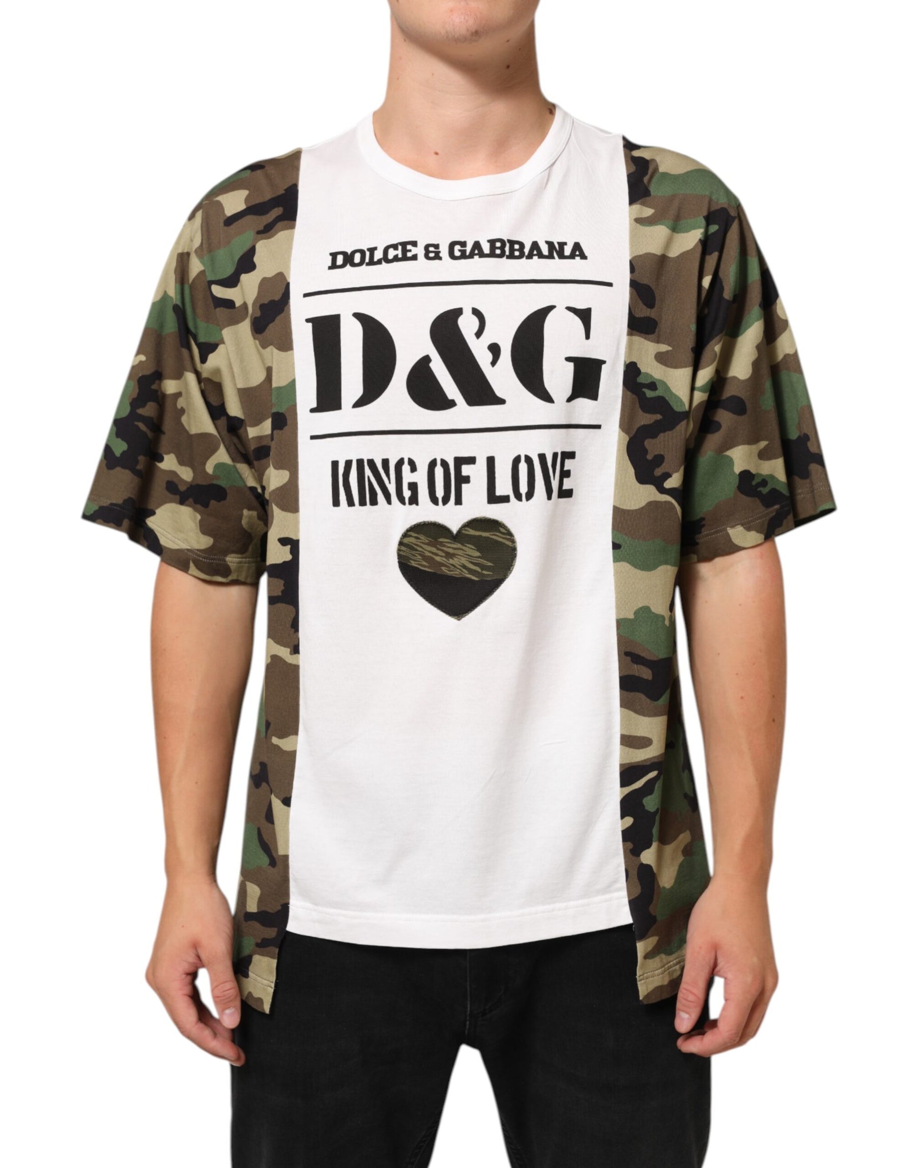 Dolce & Gabbana White Logo Camouflage Crew Neck Men T-shirt | Regal Royce