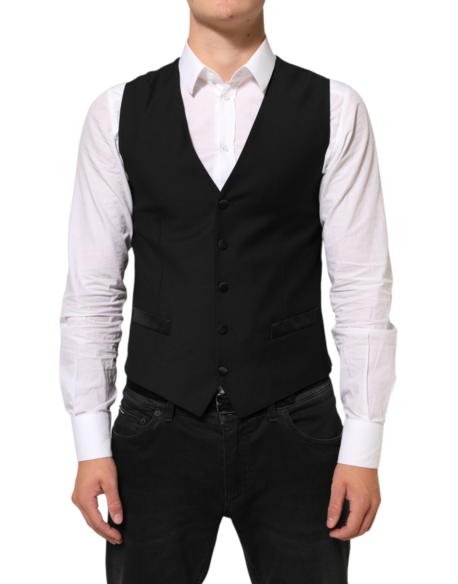 Dolce & Gabbana Black Wool Dress Formal Men Waistcoat Vest | Regal Royce