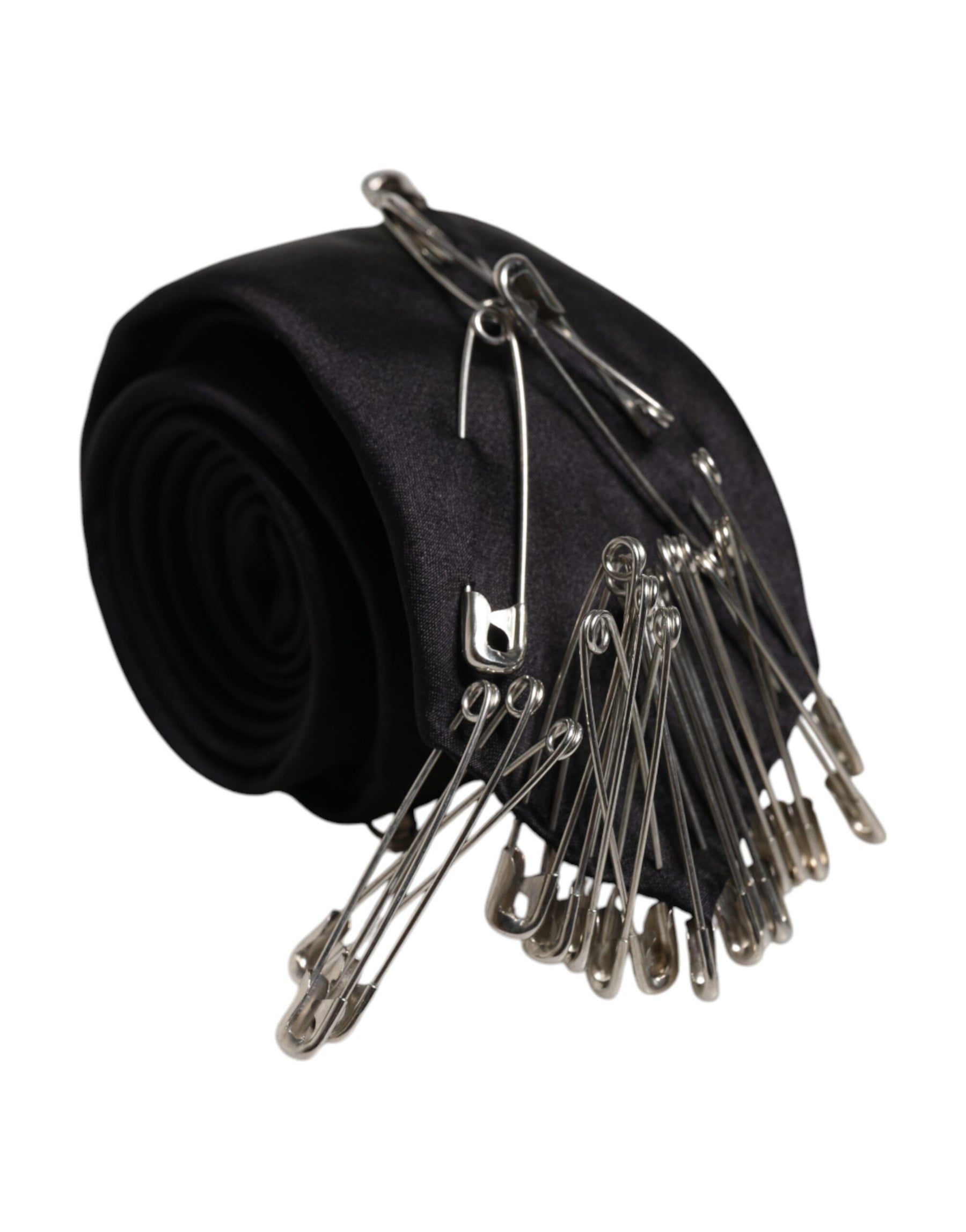 Dolce & Gabbana Black Safety Pins Silk Adjustable Necktie Accessory Tie | Regal Royce