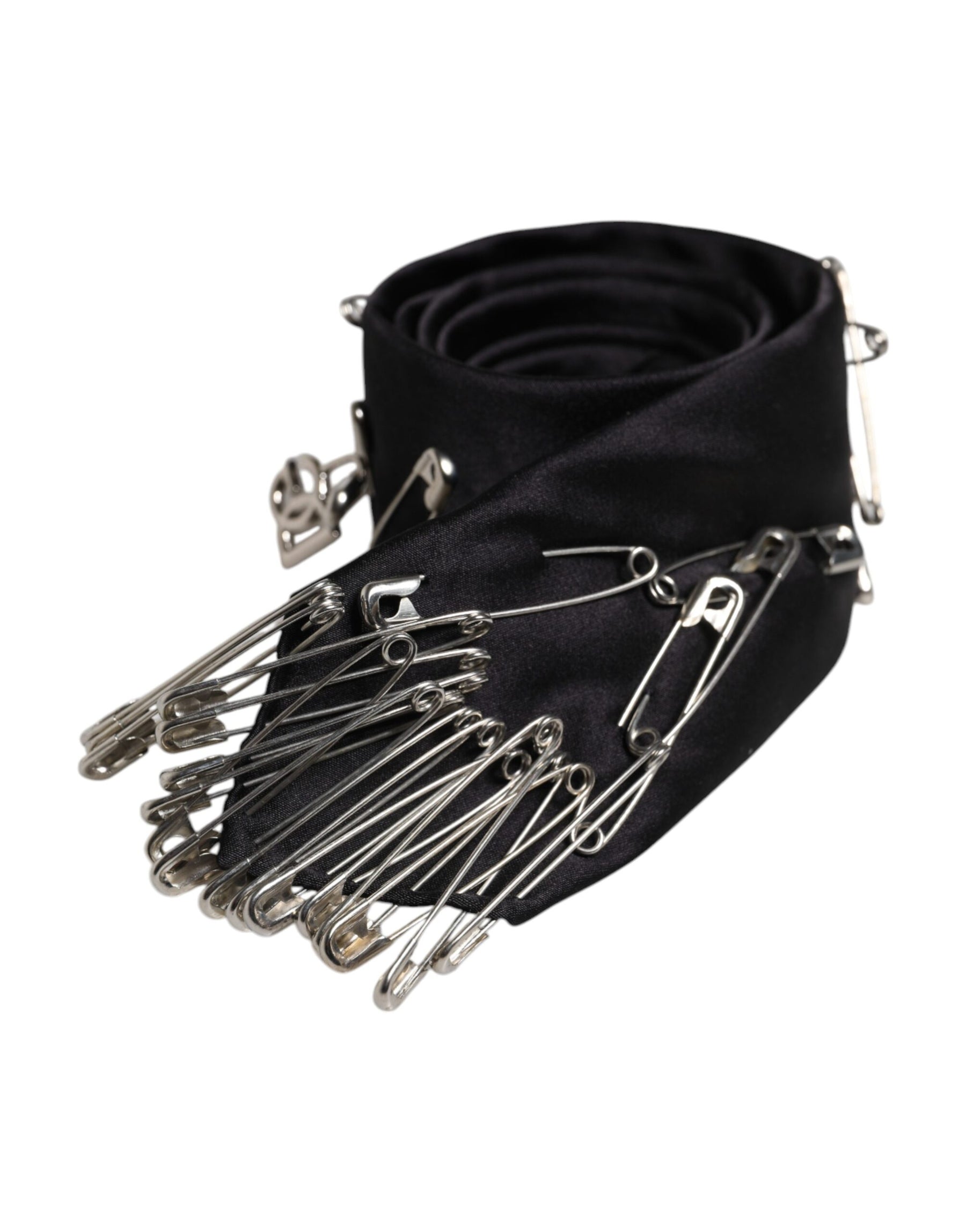 Dolce & Gabbana Black Safety Pins Silk Adjustable Necktie Accessory Tie | Regal Royce