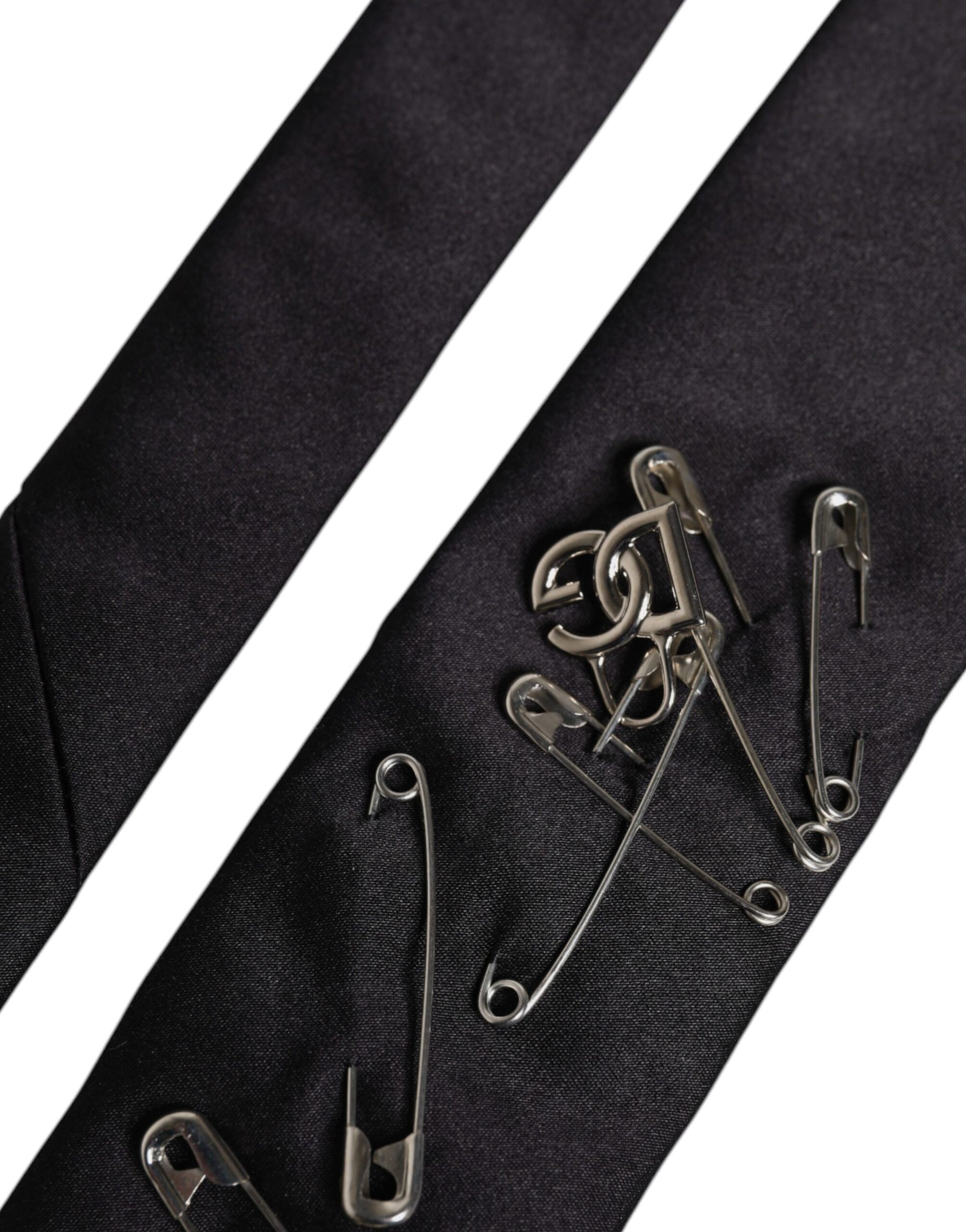 Dolce & Gabbana Black Safety Pins Silk Adjustable Necktie Accessory Tie | Regal Royce