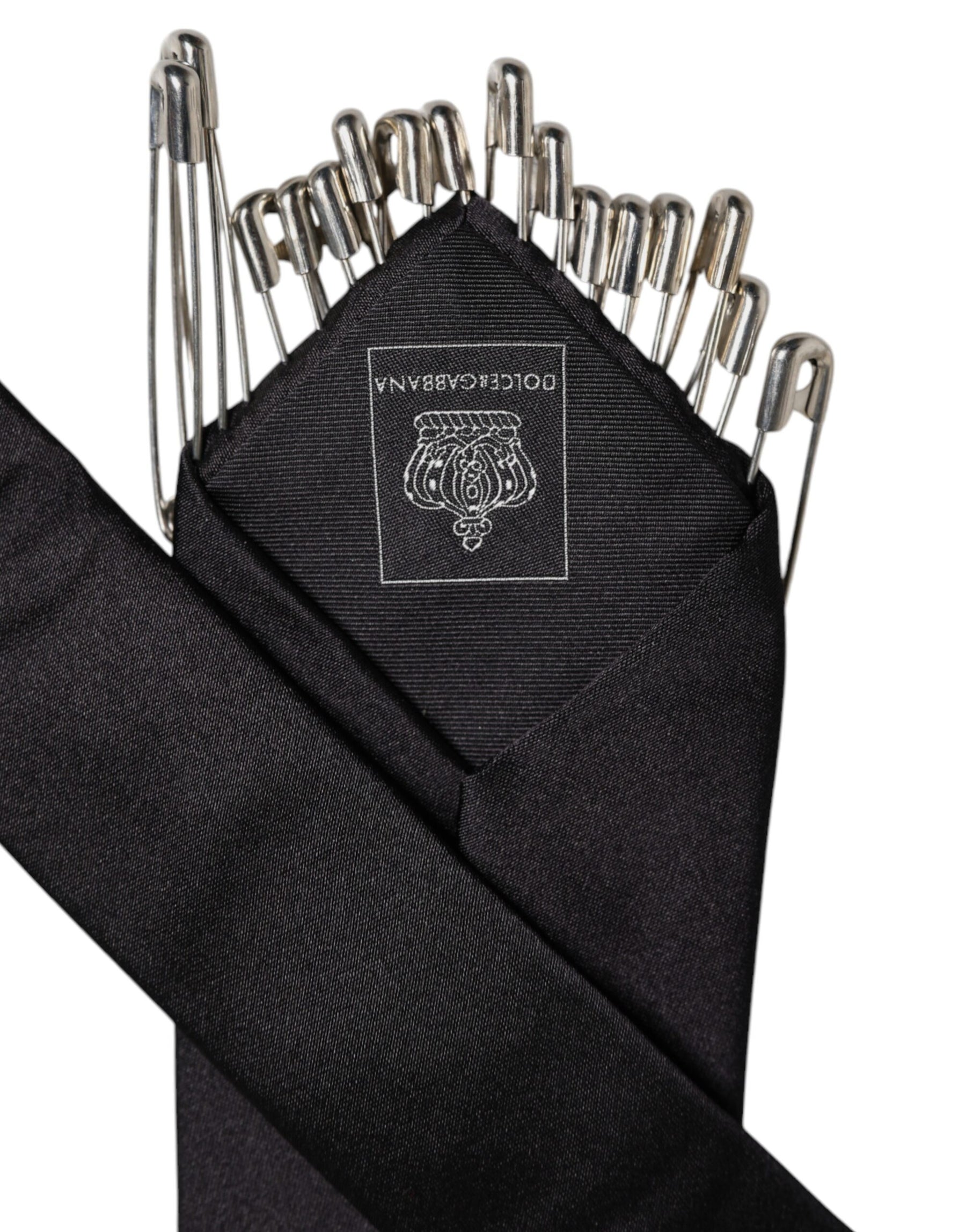 Dolce & Gabbana Black Safety Pins Silk Adjustable Necktie Accessory Tie | Regal Royce